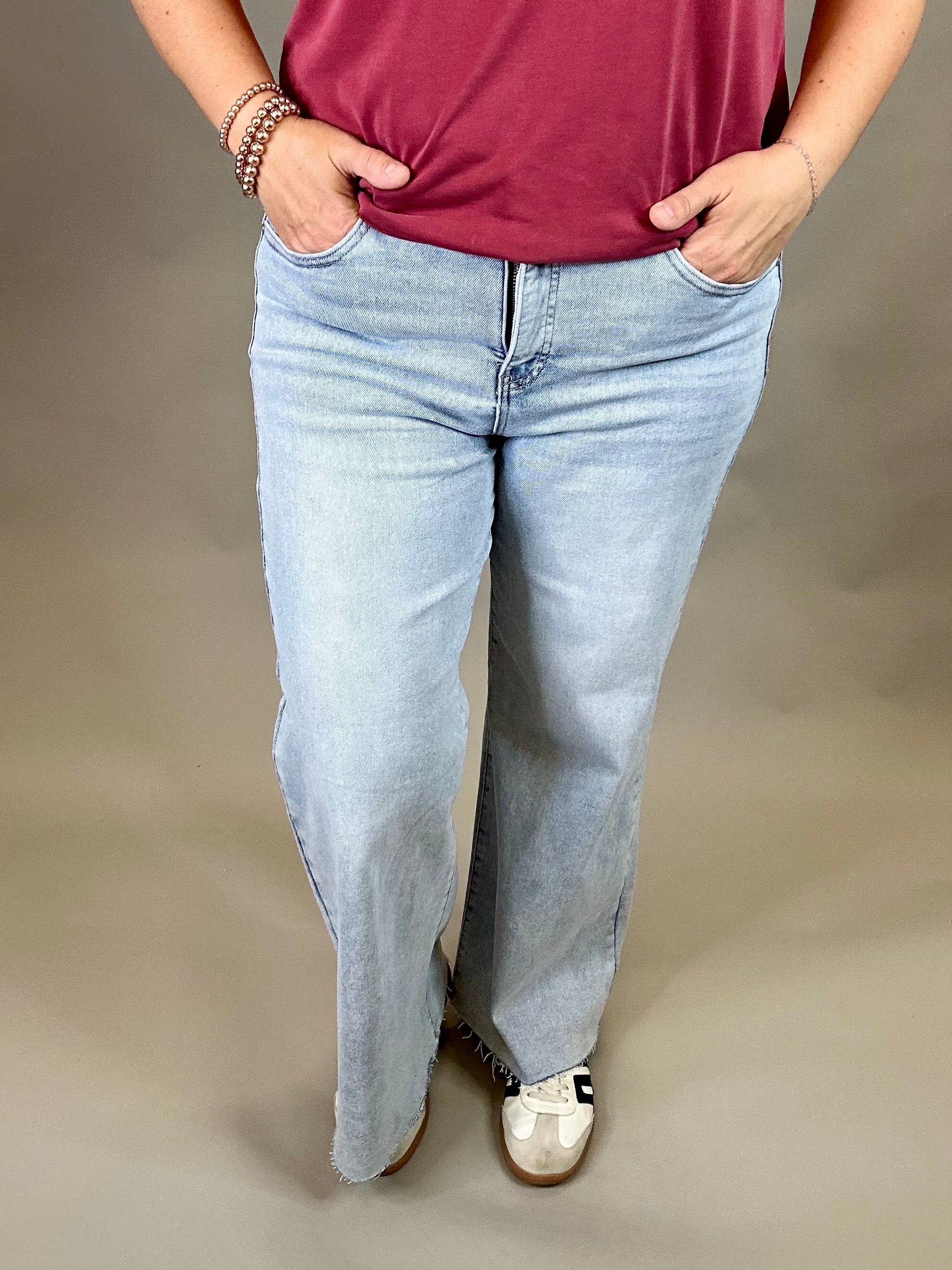 Ankle Wide Leg Palazzo Jeans Bottoms - Pants RISEN