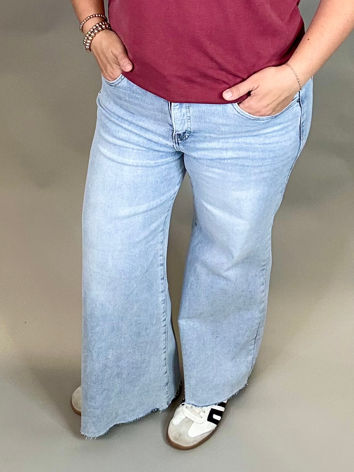 Ankle Wide Leg Palazzo Jeans Bottoms - Pants RISEN