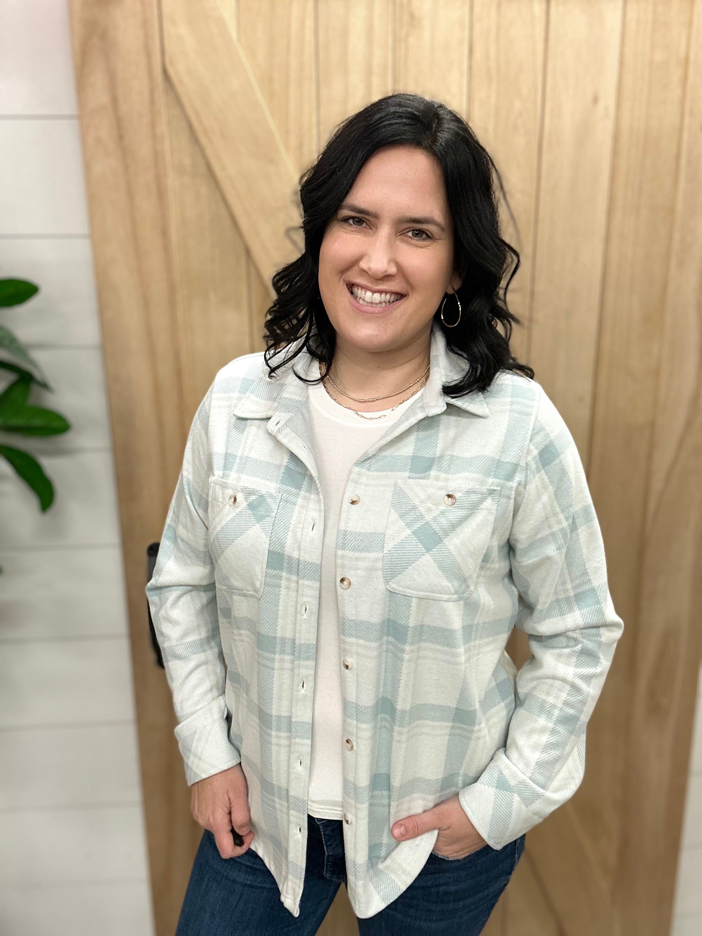 Dusty Teal and Tan Plaid Markus Button Up Tops - Button Ups PANACHE