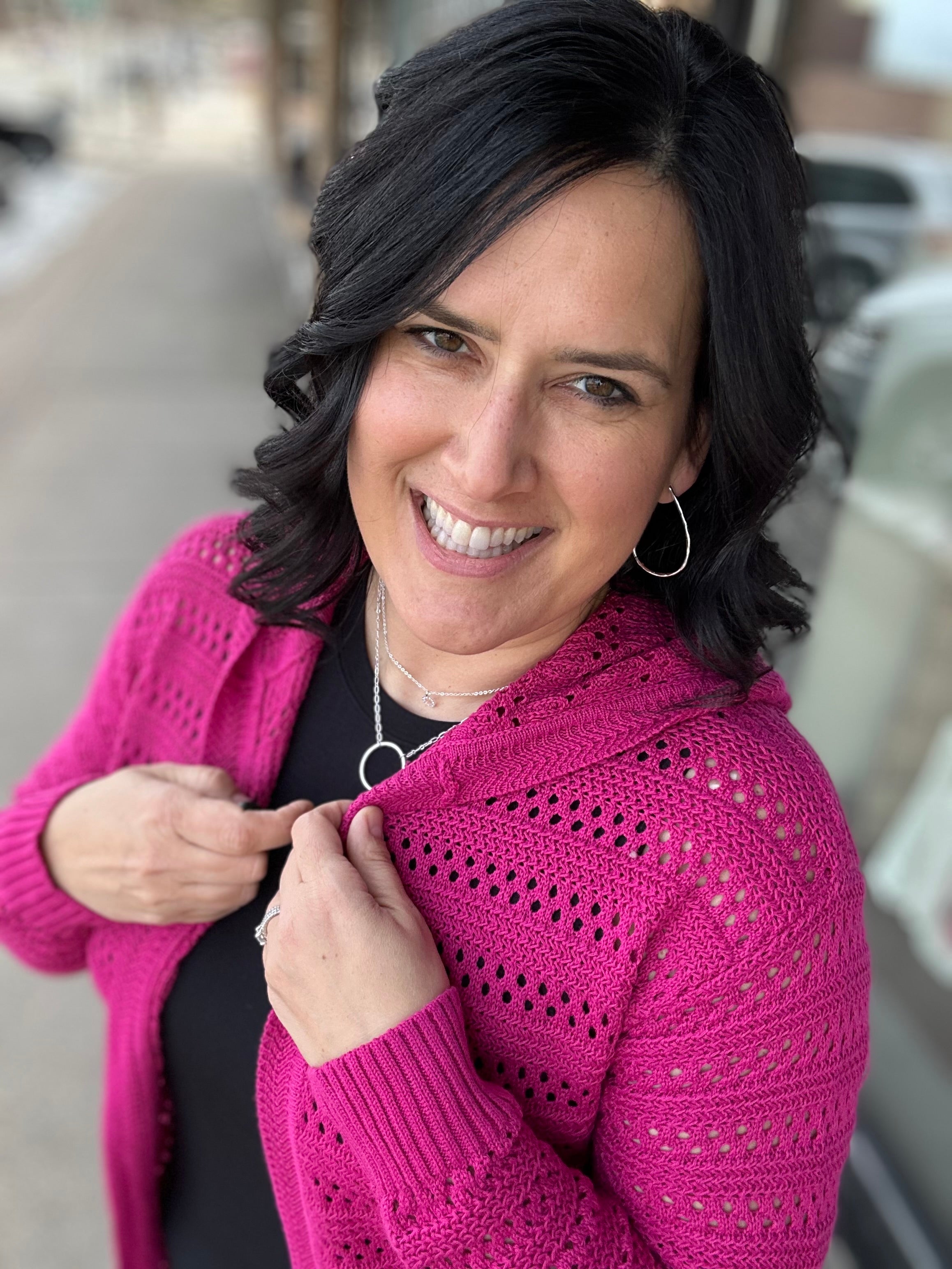Magenta Crochet Open Cardigan Tops- Cardigans STACCATO