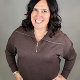 Umber Mel Luxe Half Zip Pullover Top - Sweatshirt RD International