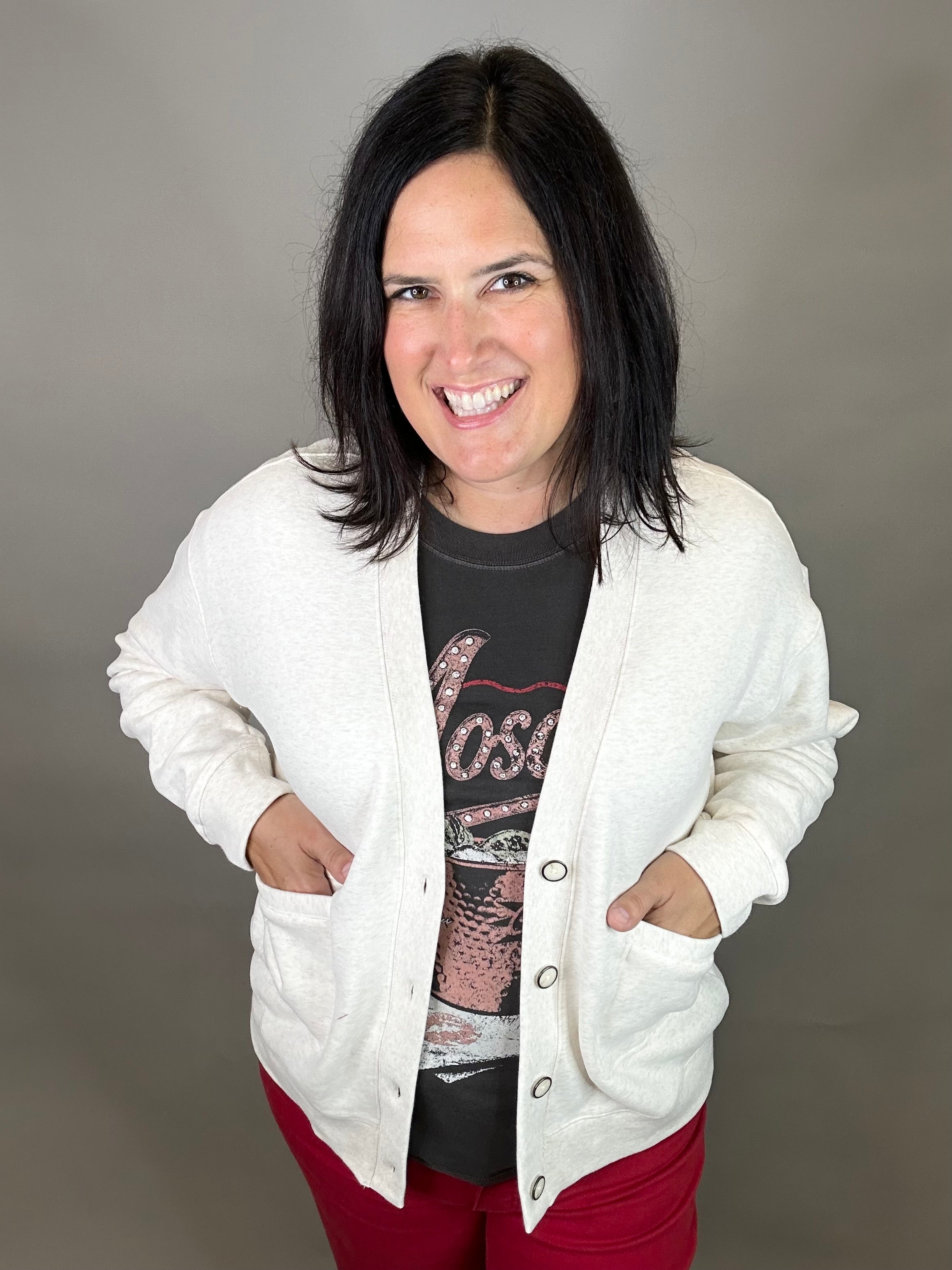Heather Oatmeal Serenity Fleece Cardigan Tops- Cardigans THREAD & SUPPLY
