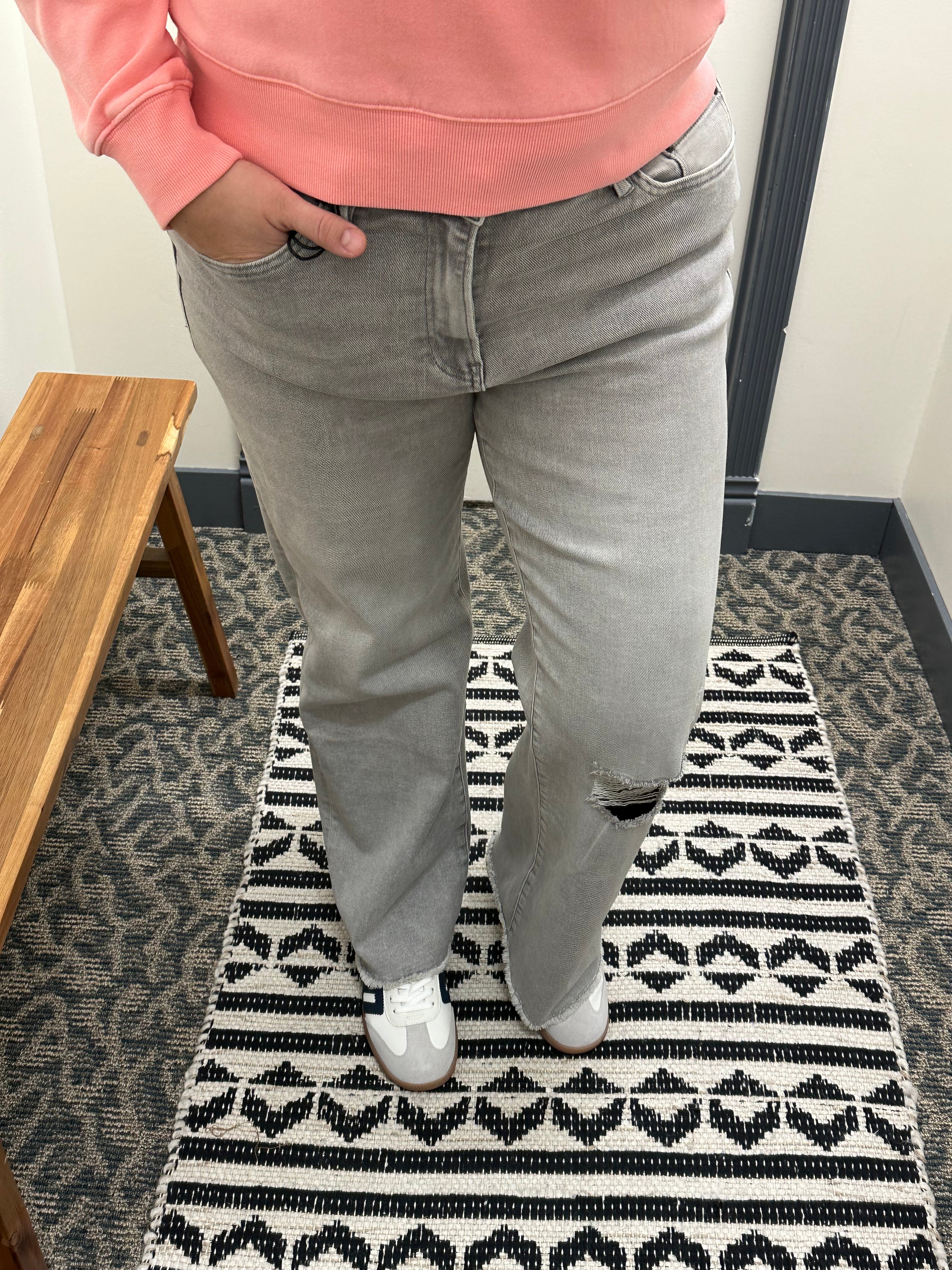 Gunmetal Grey Wide Leg Jeans Bottoms - Pants MICA DENIM