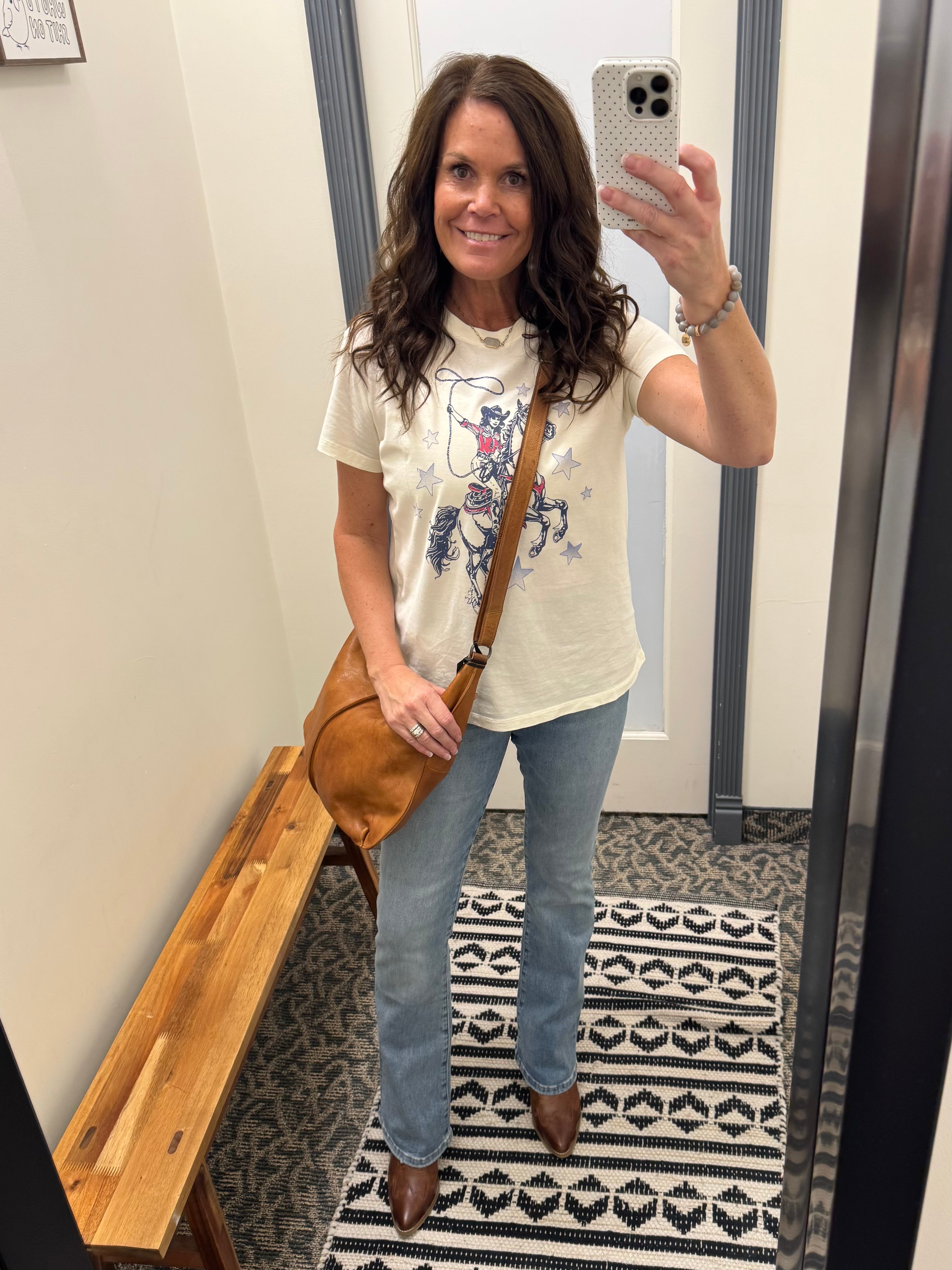 Cream Cowgirl Graphic Tee Tops- Tees FLAG AND ANTHEM