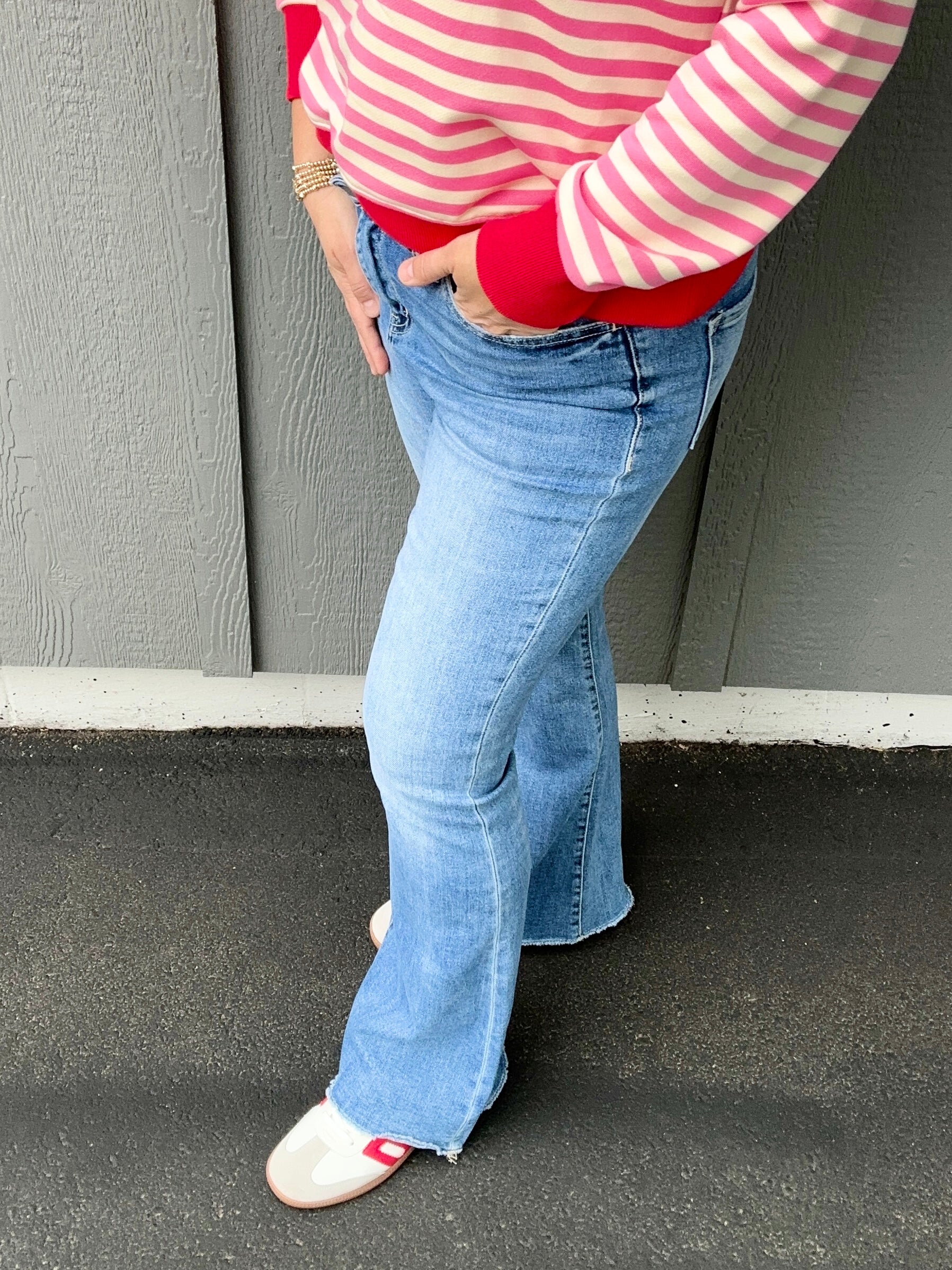 Yale Blue High Rise Flare Bottoms - Pants MICA DENIM