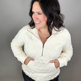 Cream Quilted Half Zip Sweatshirt