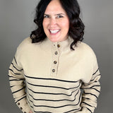 Mocha Striped Half Button Sweater Top - Sweater MIOU MUSE