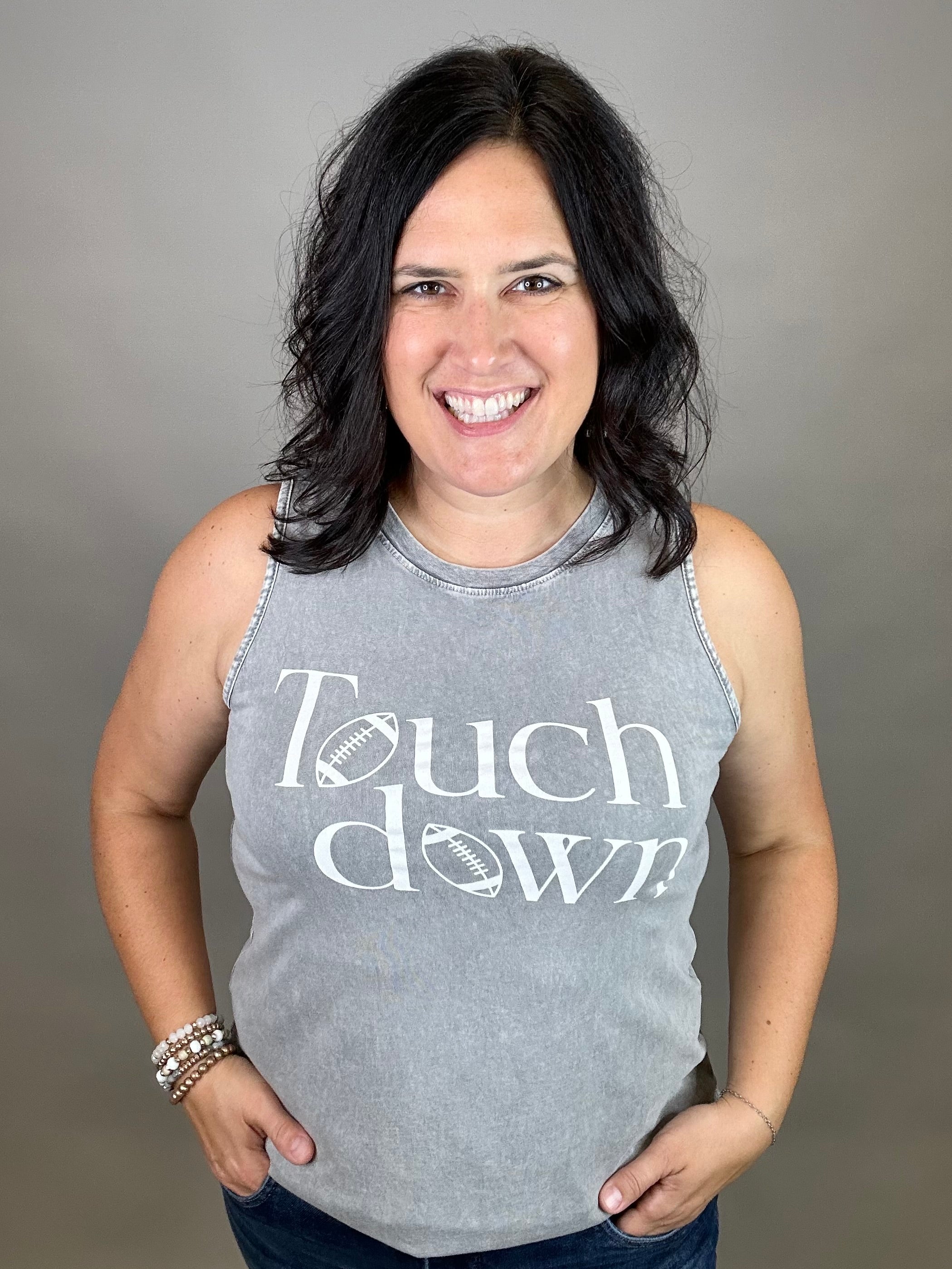 Grey Mineral Washed Touchdown Tank Top Tops- Tanks HRT and LUV