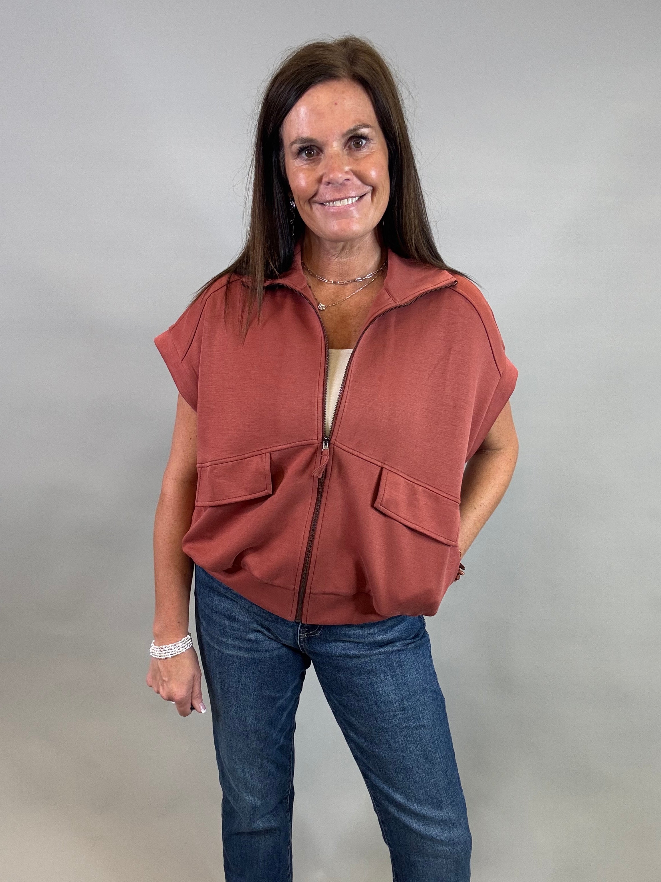 Terra Cotta Modal Short Sleeve Jacket Outerwear- Jackets DOE & RAE