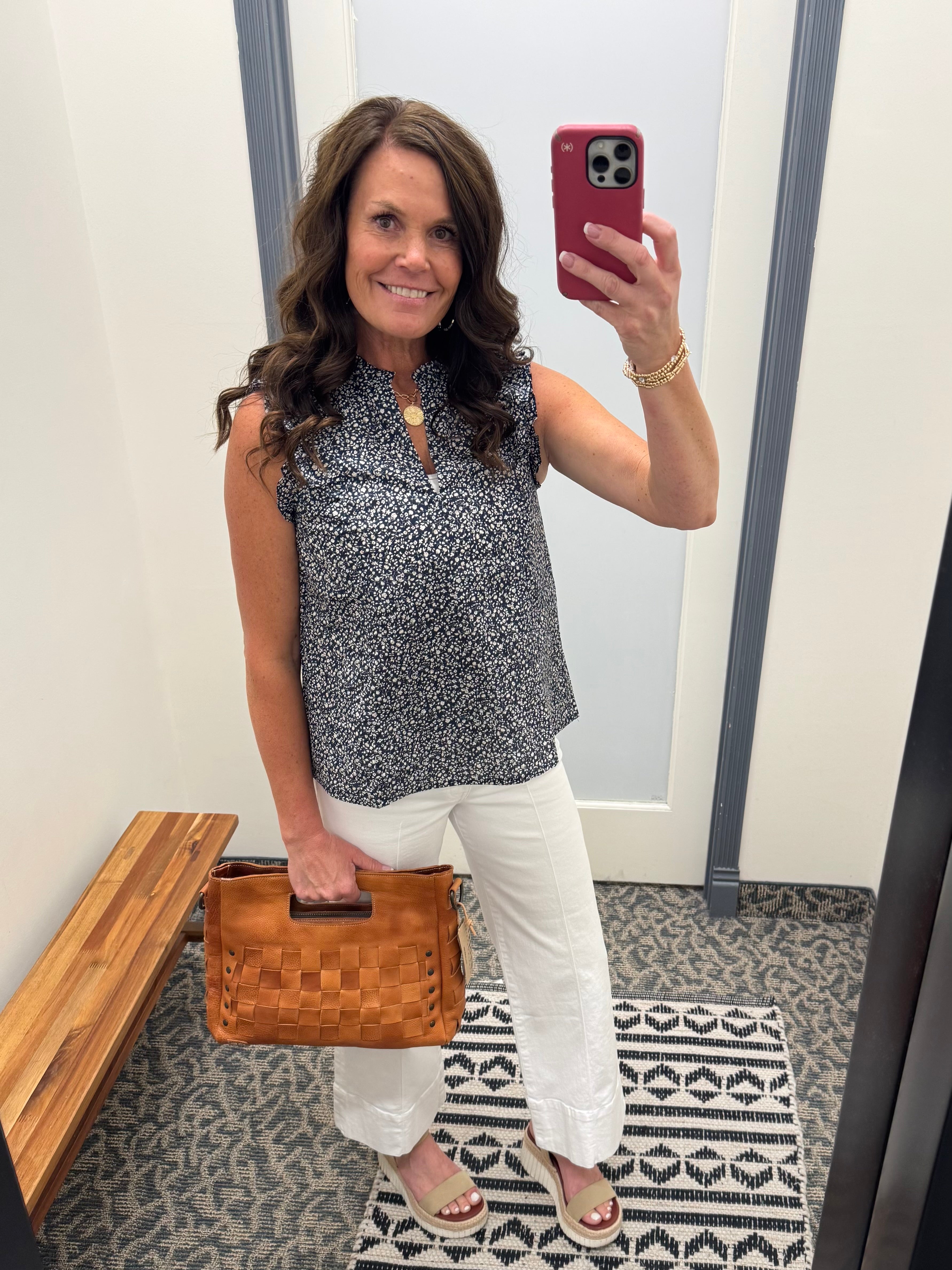 Navy Floral Poplin Top Tops- Blouses DOE & RAE