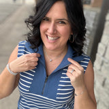 Denim Striped Zip Front Sleeveless Top Top- Sweatshirt DOE & RAE