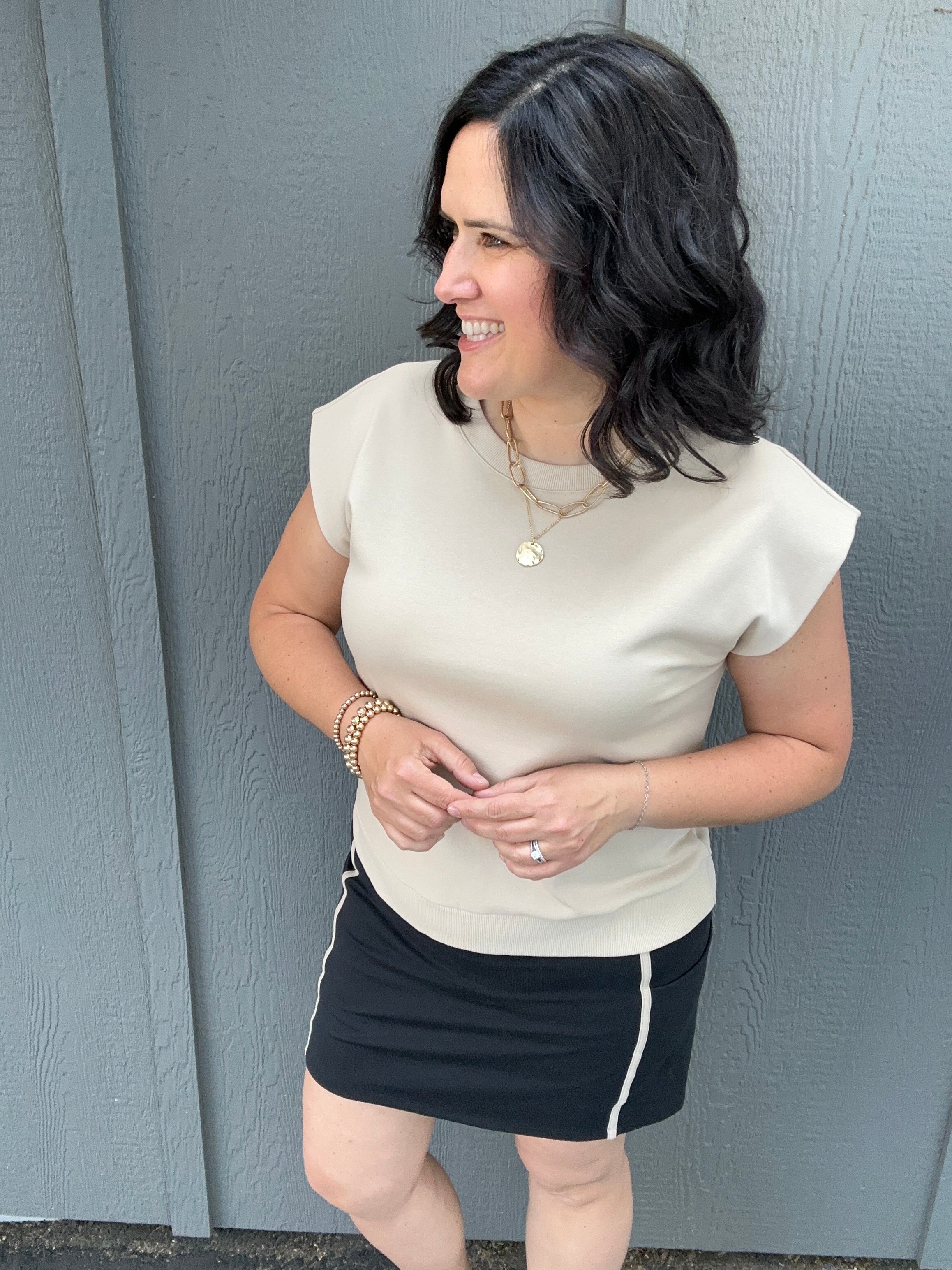 Beige Terry Crew Muscle Sweatshirt Top - Tee DOE & RAE