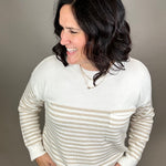Creamy Oat Striped Pocket Sweater Top - Sweater STACCATO