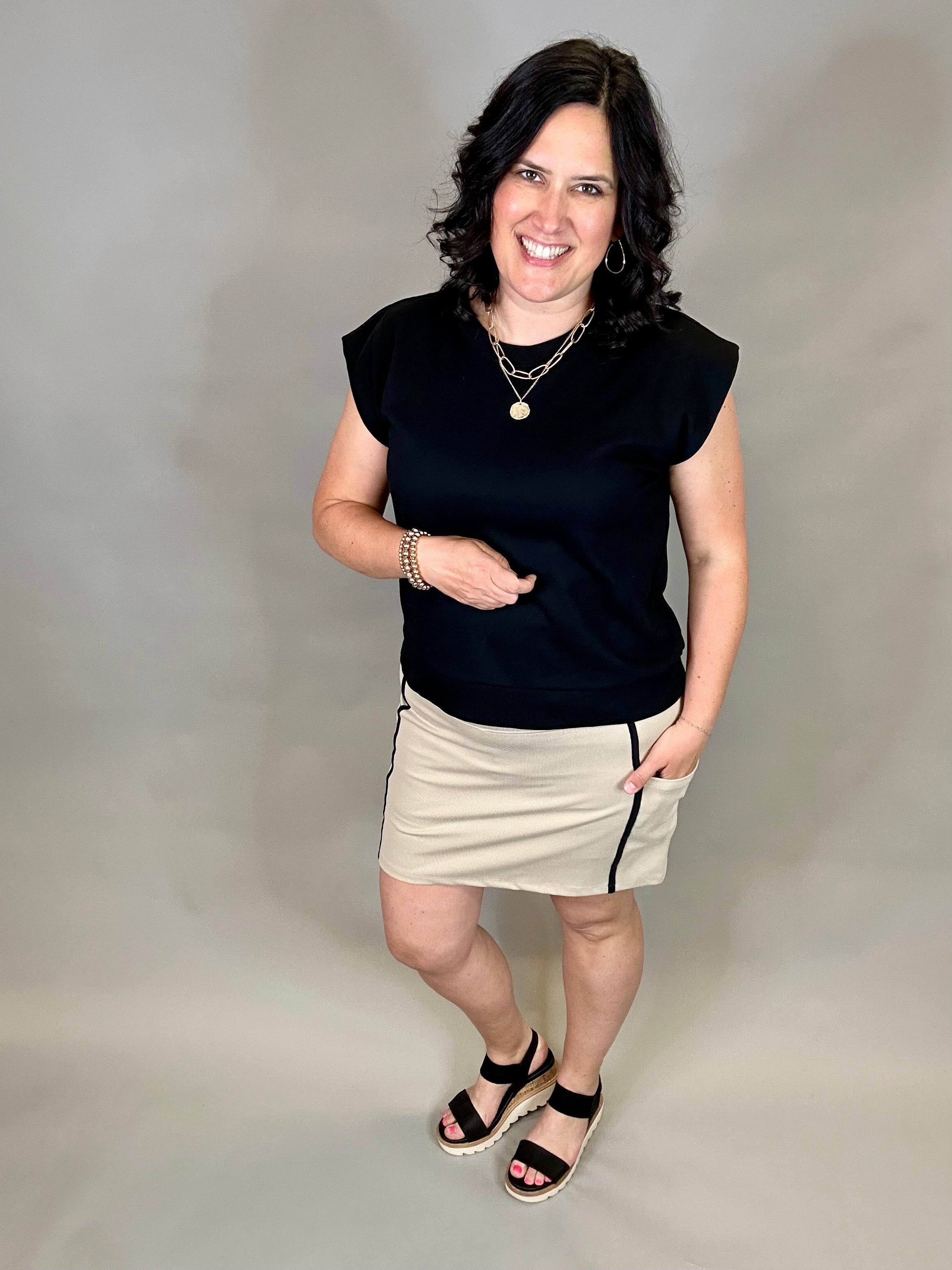 Oak Black Rib Carlton Skort Bottom- Skirt THREAD & SUPPLY