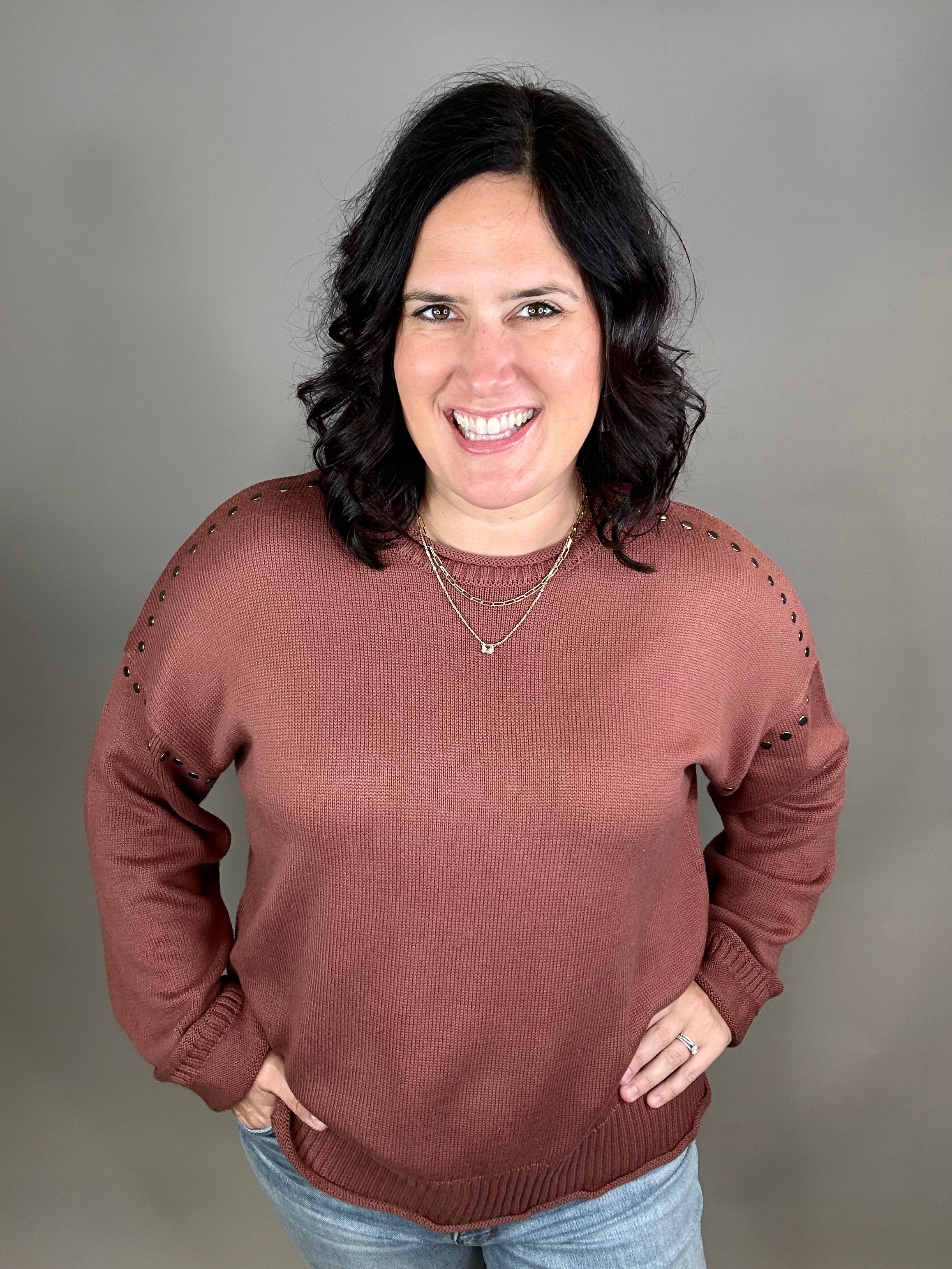 Burlwood Studded Sweater Top - Sweater WISHLIST