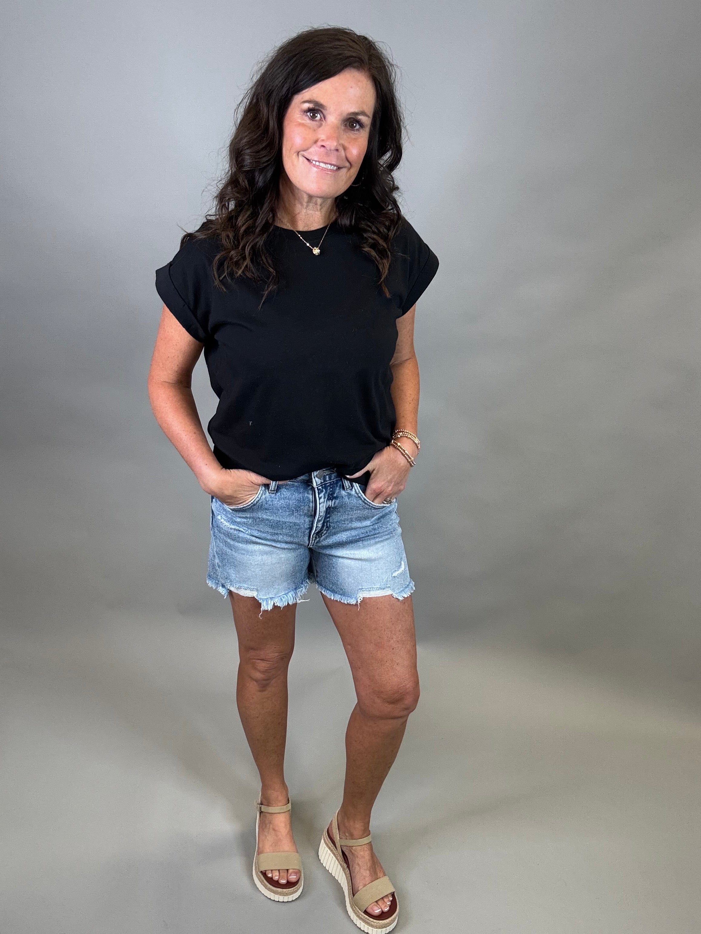 Tummy Control Loose Fit Denim Shorts Bottoms - Shorts RISEN