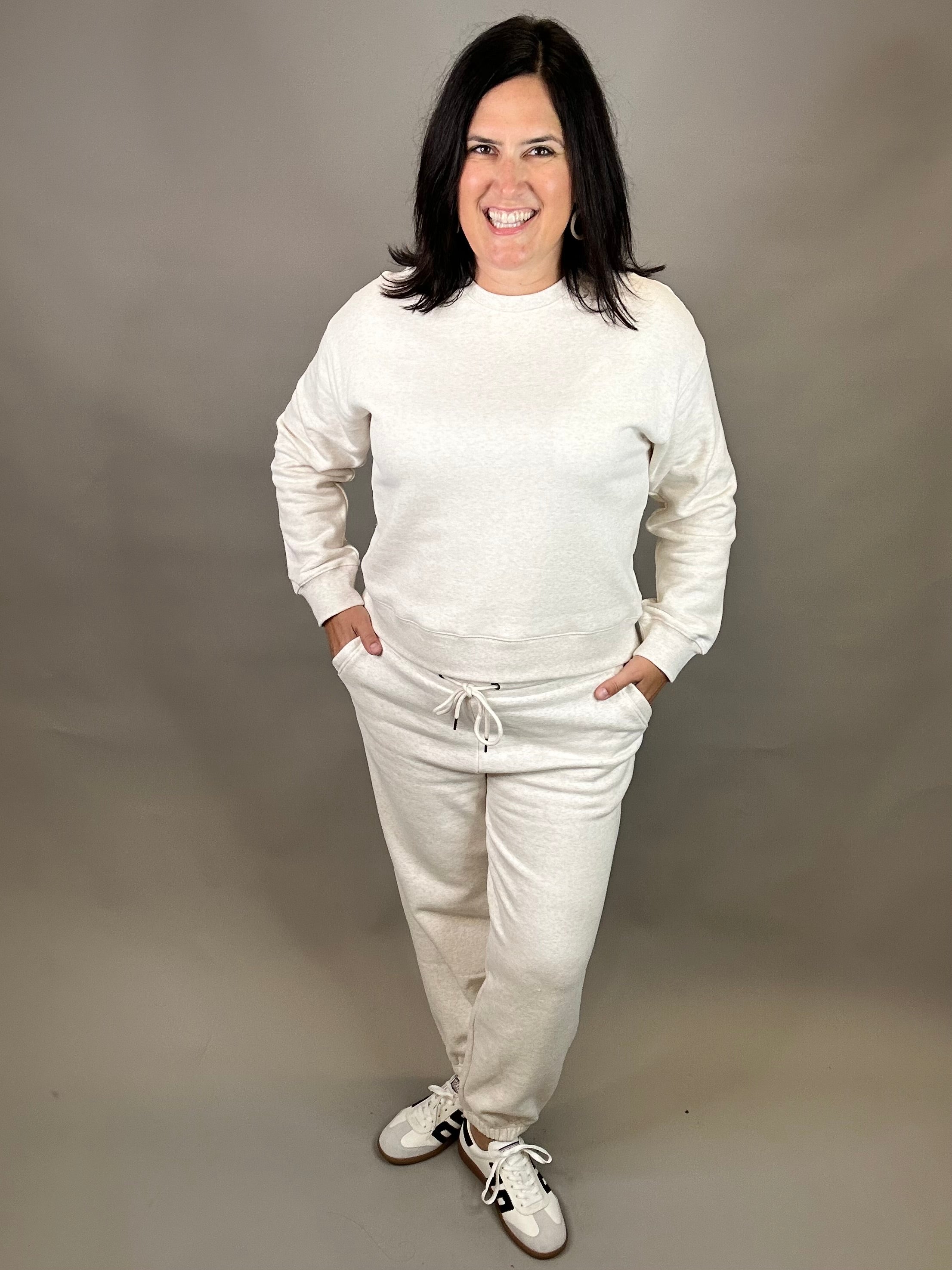 Heather Oatmeal Serenity Fleece Joggers Bottoms- Joggers THREAD & SUPPLY