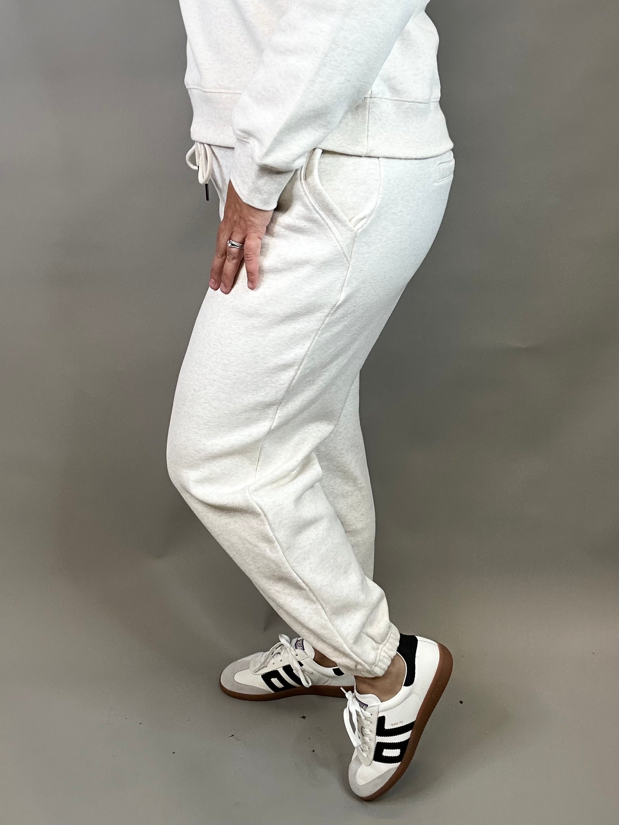 Heather Oatmeal Serenity Fleece Joggers Bottoms- Joggers THREAD & SUPPLY