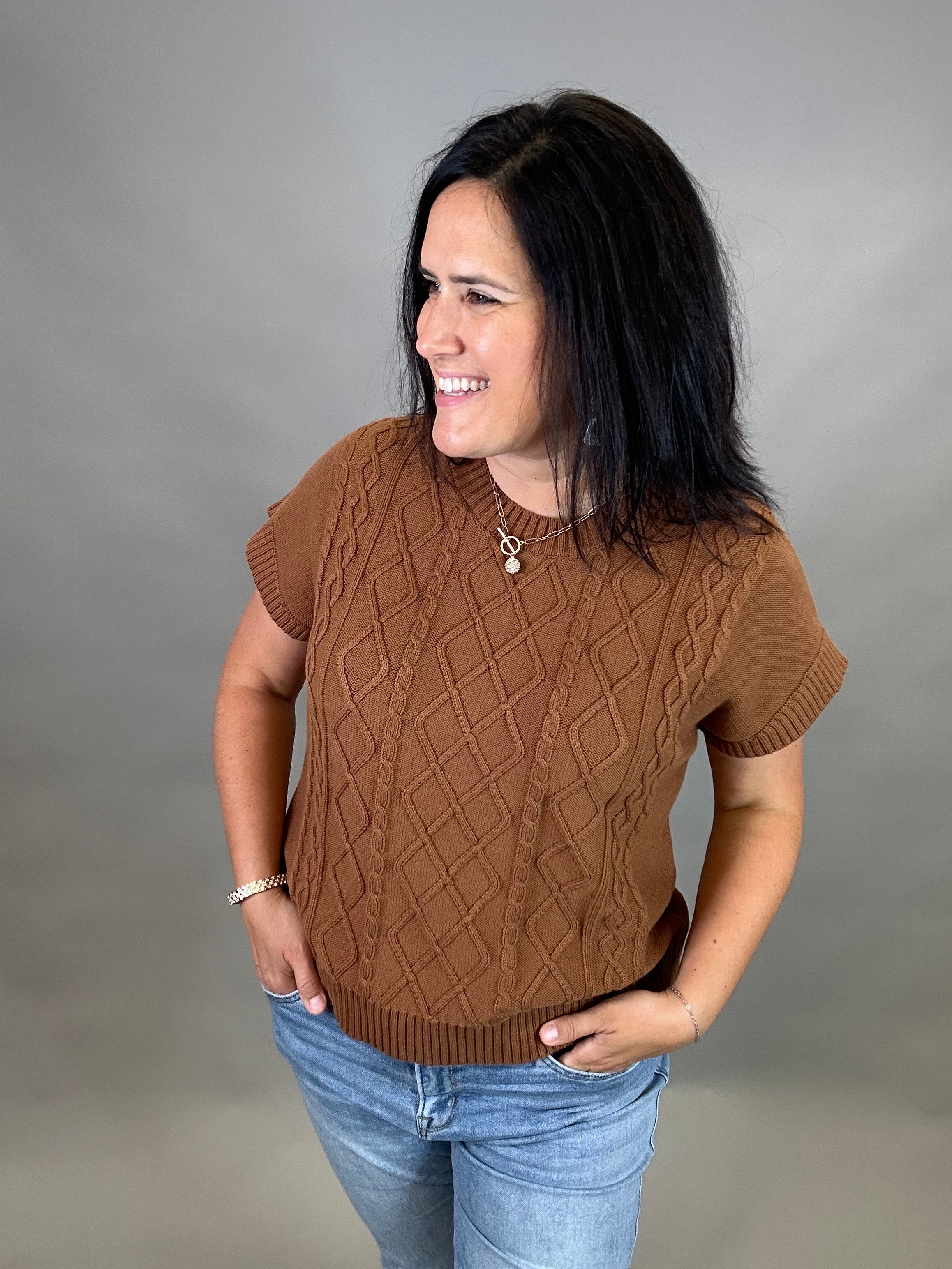 Camel Cable Knit Sweater Top Top - Sweater WISHLIST