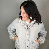 Stone Mixed Media Puffer Jacket