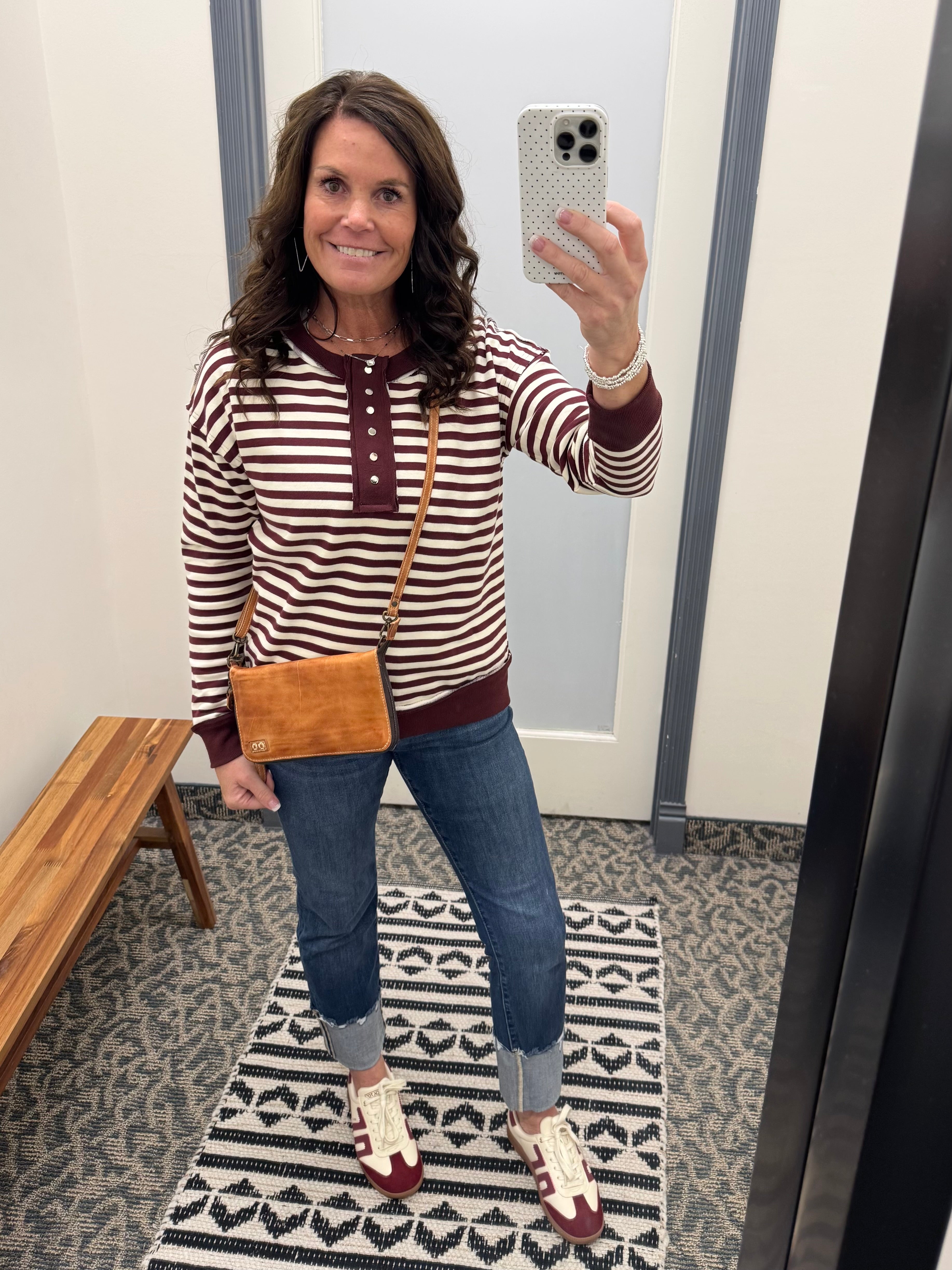 Burgundy Stripe Terry Snap Top Top - Sweatshirt STACCATO