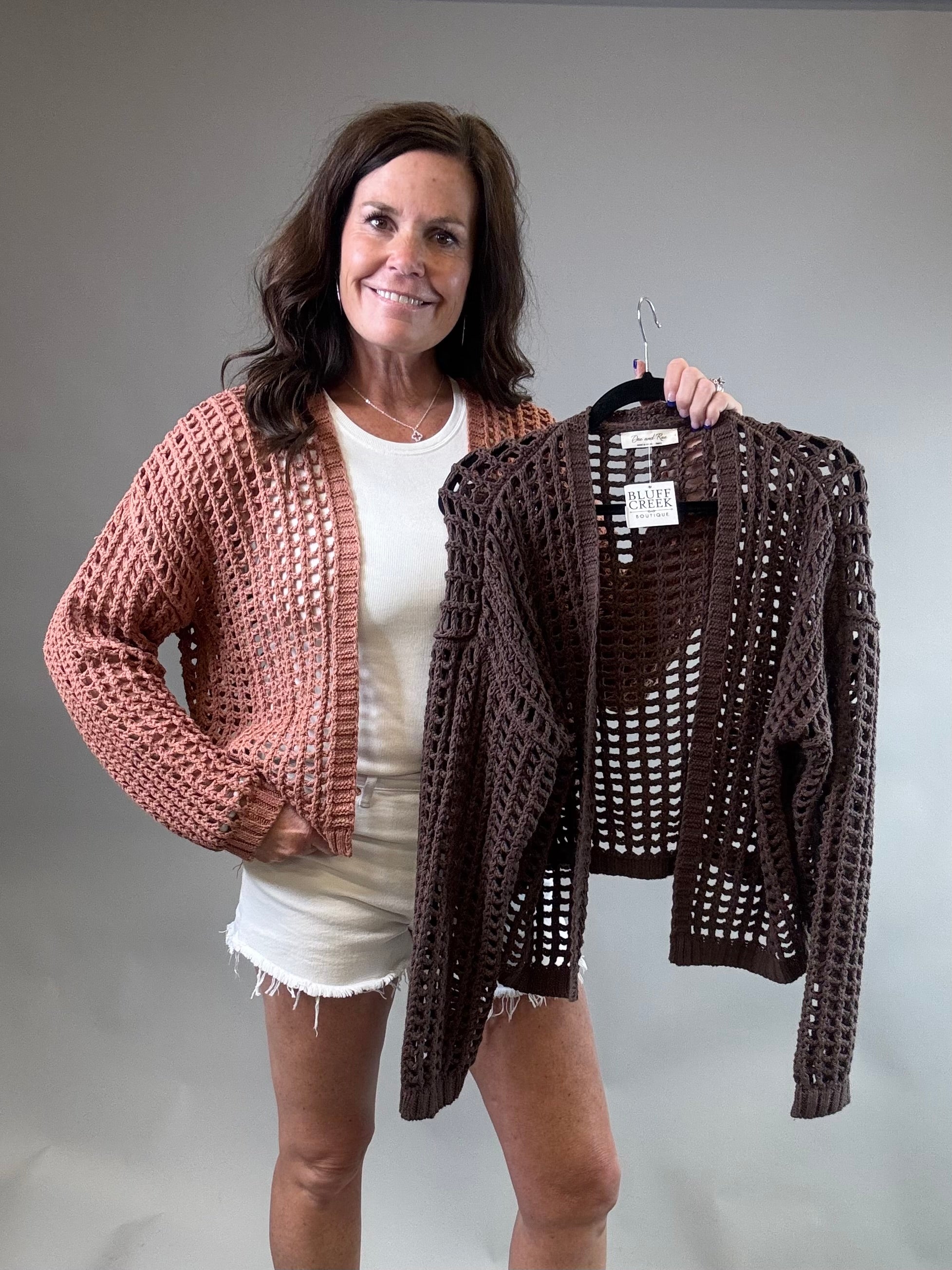 Clay Crochet Cropped Open Cardigan Tops- Cardigans DOE & RAE