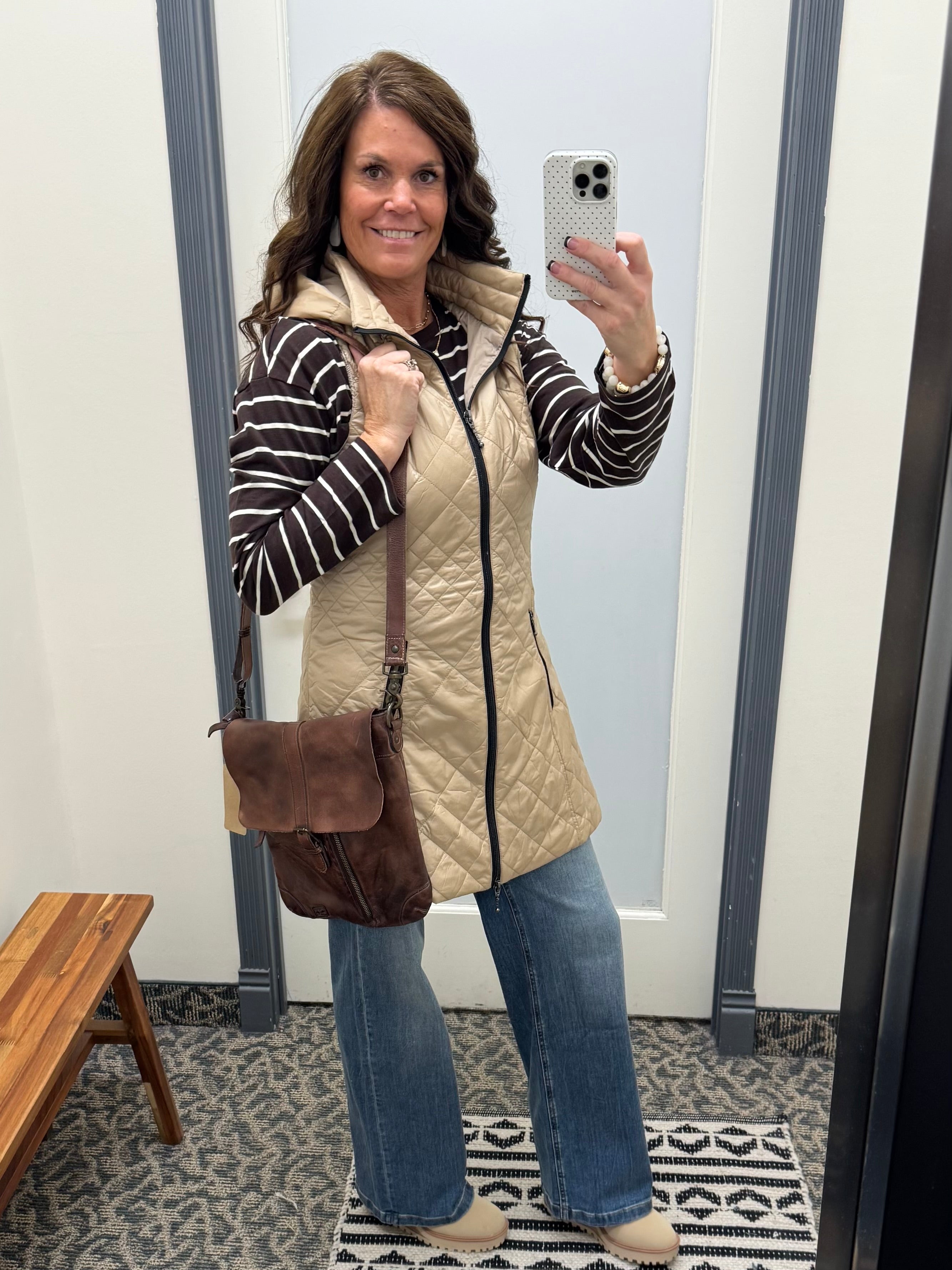 Camel Long Quilted Vest Outerwear - Vest Anorak