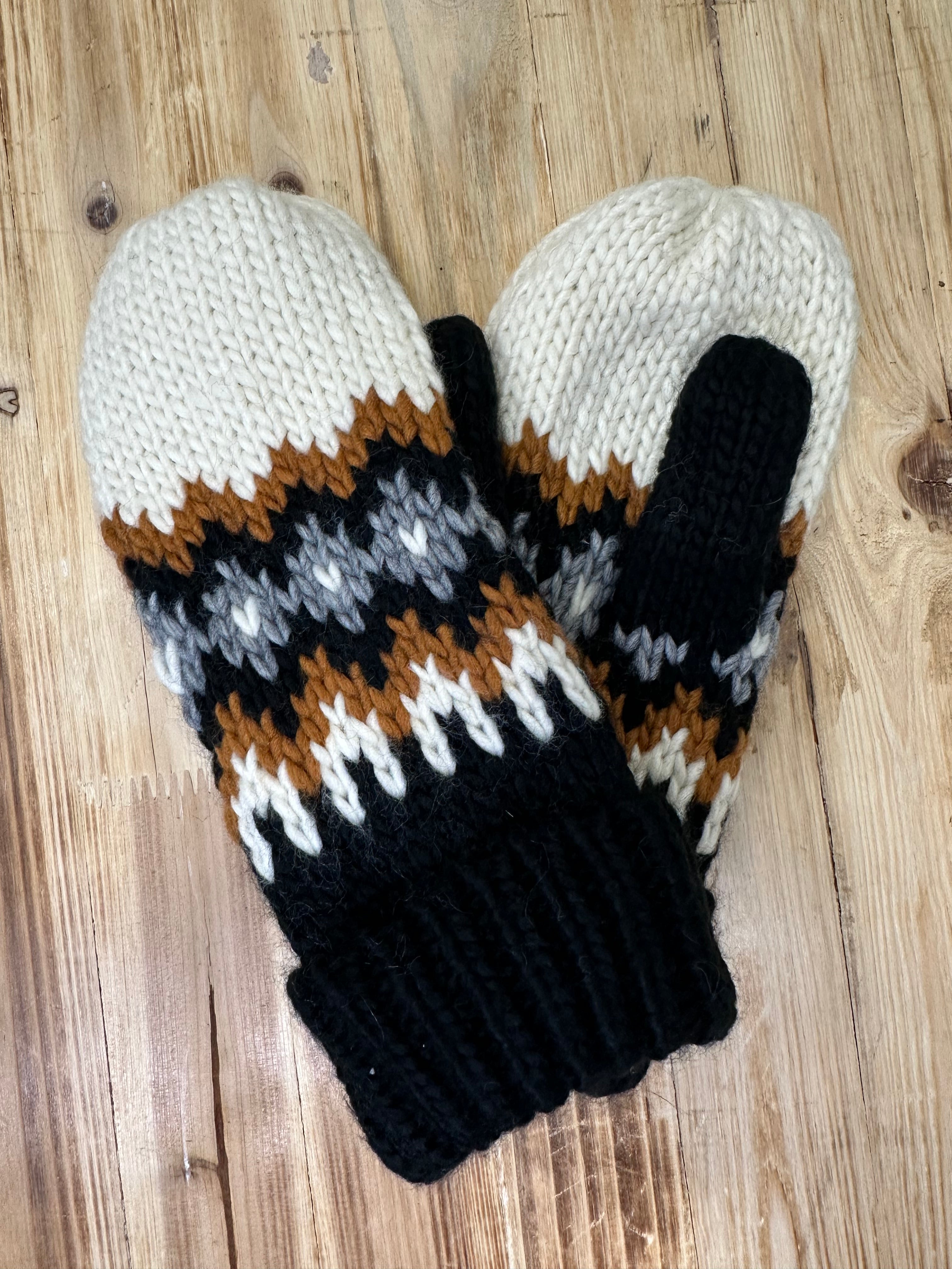 Cream, Rust, Black & Grey Mittens Accessories- Mittens PANACHE