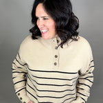 Mocha Striped Half Button Sweater Top - Sweater MIOU MUSE