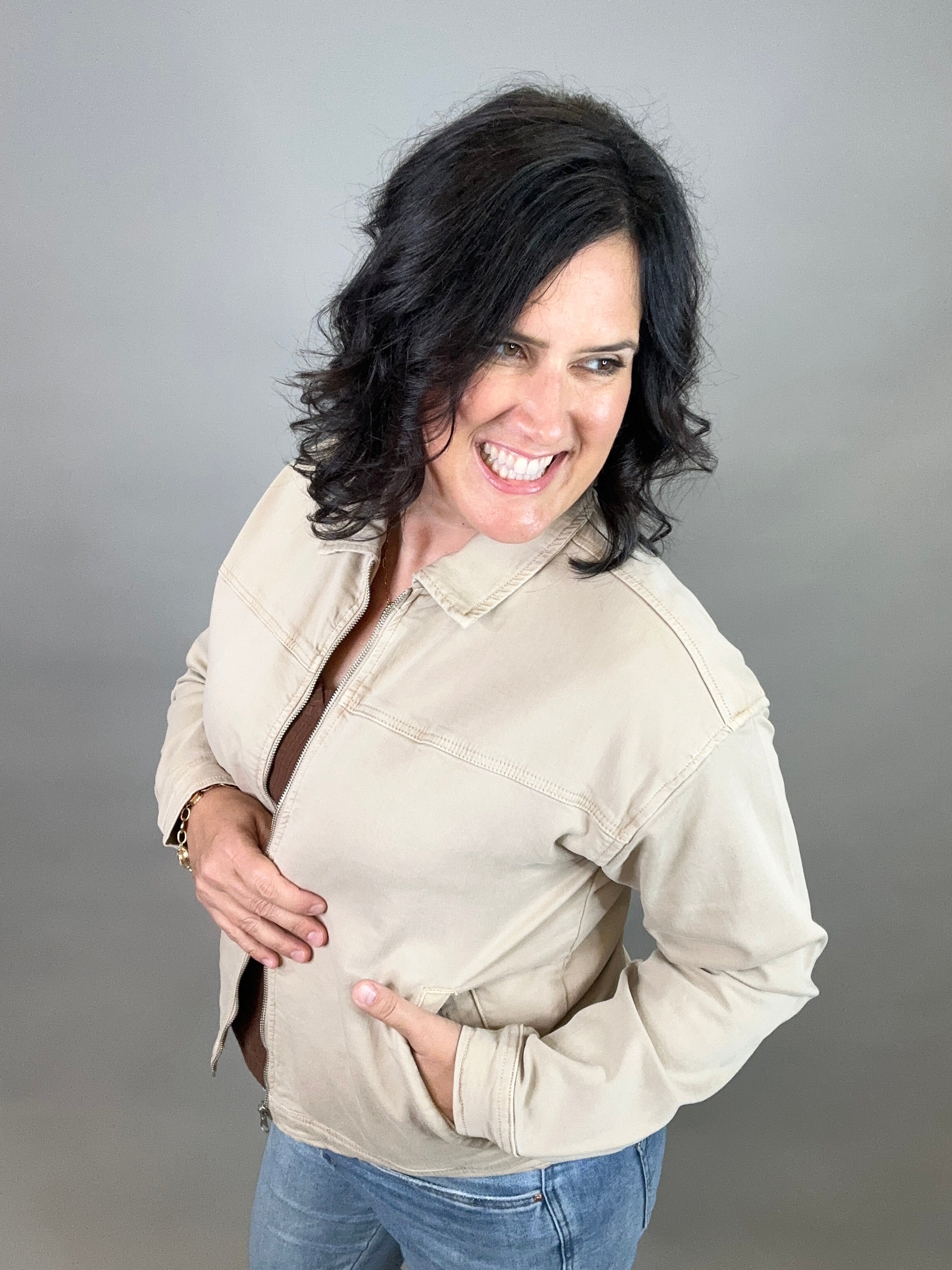 Washed Taupe Sophia Jacket Outerwear- Jackets THREAD & SUPPLY