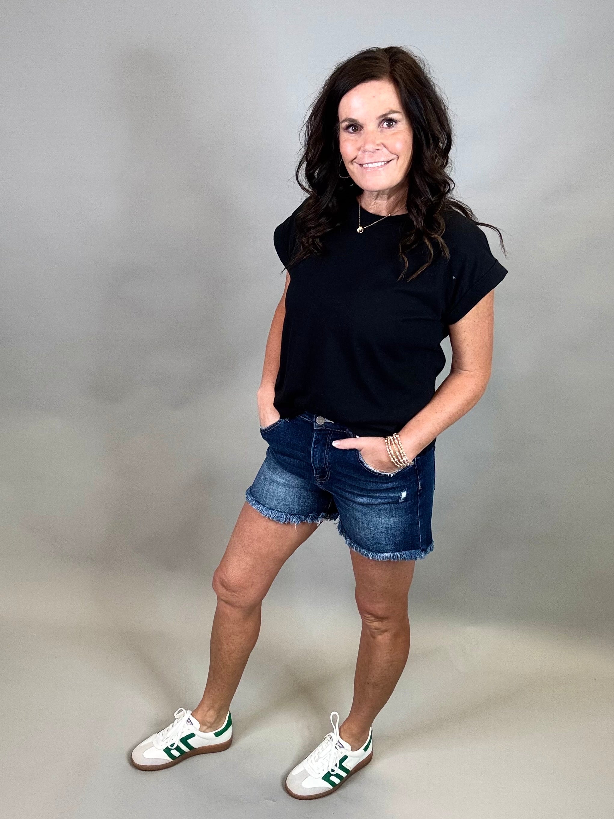 High Rise Dark Denim Shorts Bottoms - Shorts RISEN