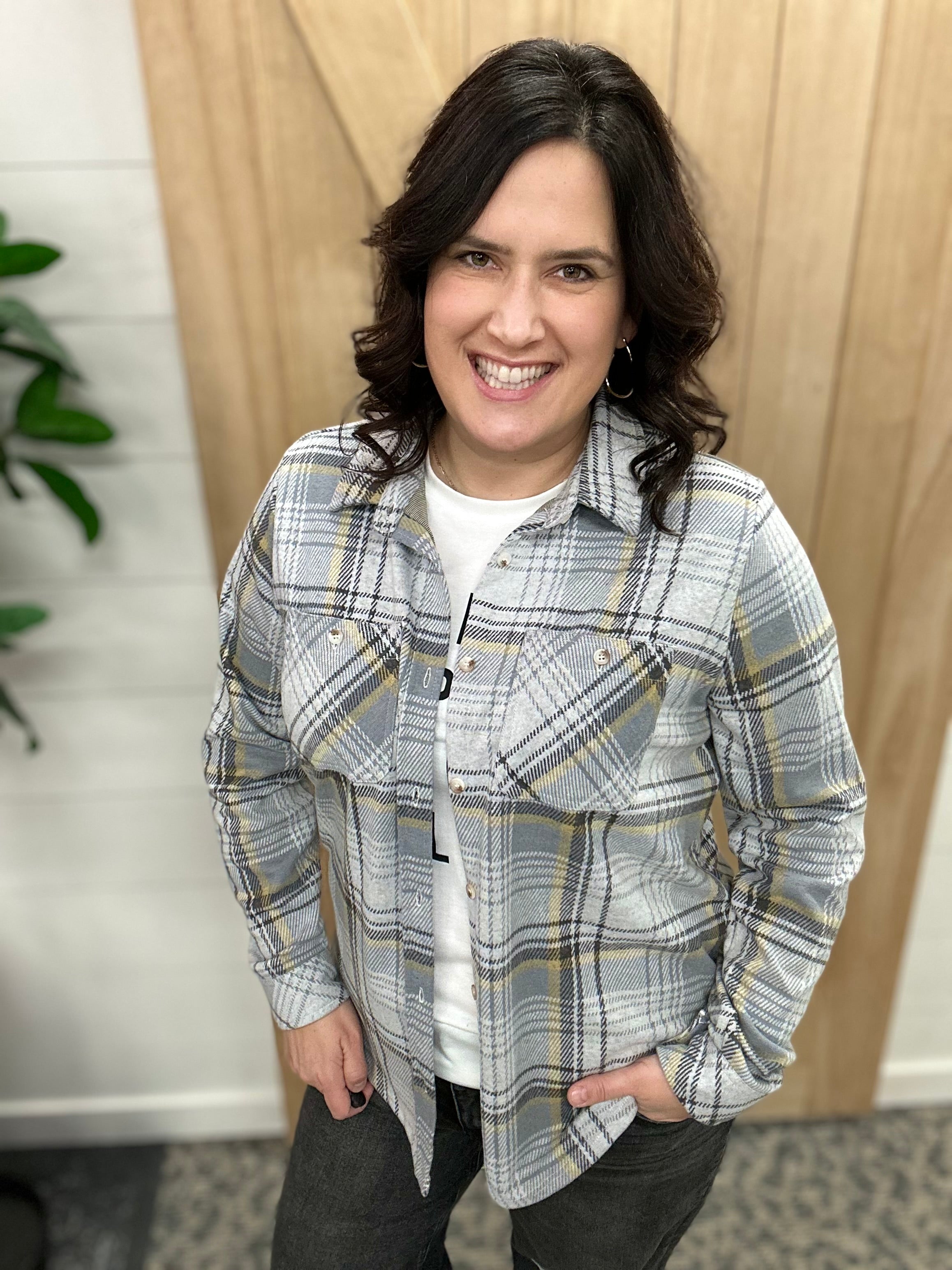 Gray, Charcoal & Yellow Plaid Markus Button Up Tops - Button Ups PANACHE