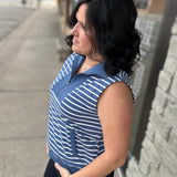 Denim Striped Zip Front Sleeveless Top Top- Sweatshirt DOE & RAE