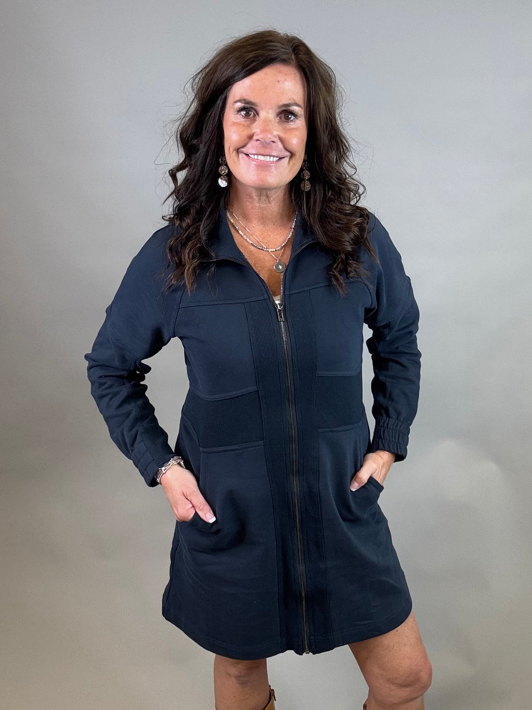 Navy French Terry Mini Dress Dresses DOE & RAE
