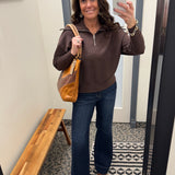 Umber Mel Luxe Half Zip Pullover Top - Sweatshirt RD International