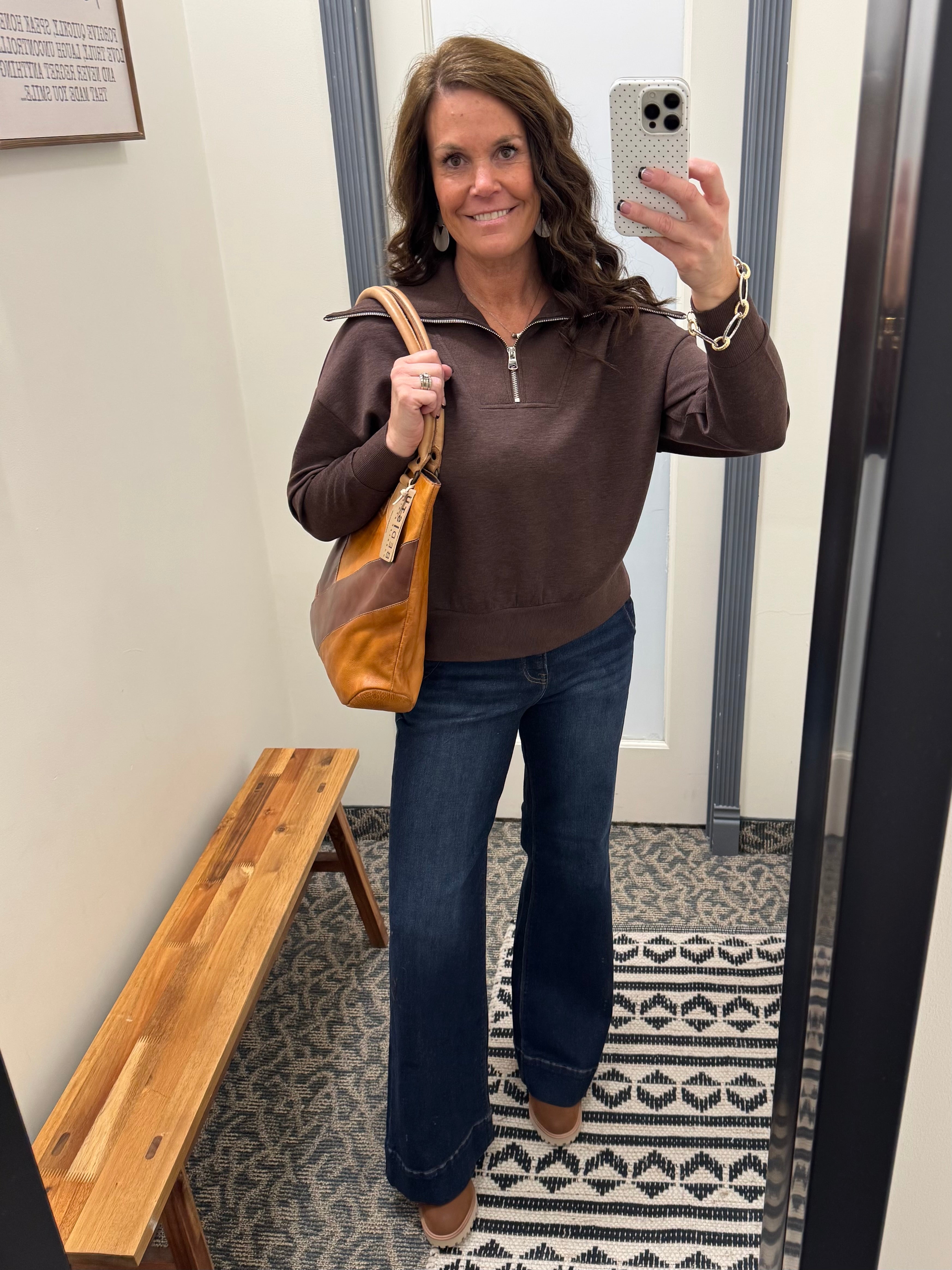 Umber Mel Luxe Half Zip Pullover Top - Sweatshirt RD International