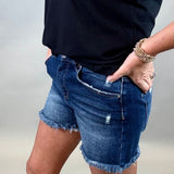 High Rise Dark Denim Shorts Bottoms - Shorts RISEN