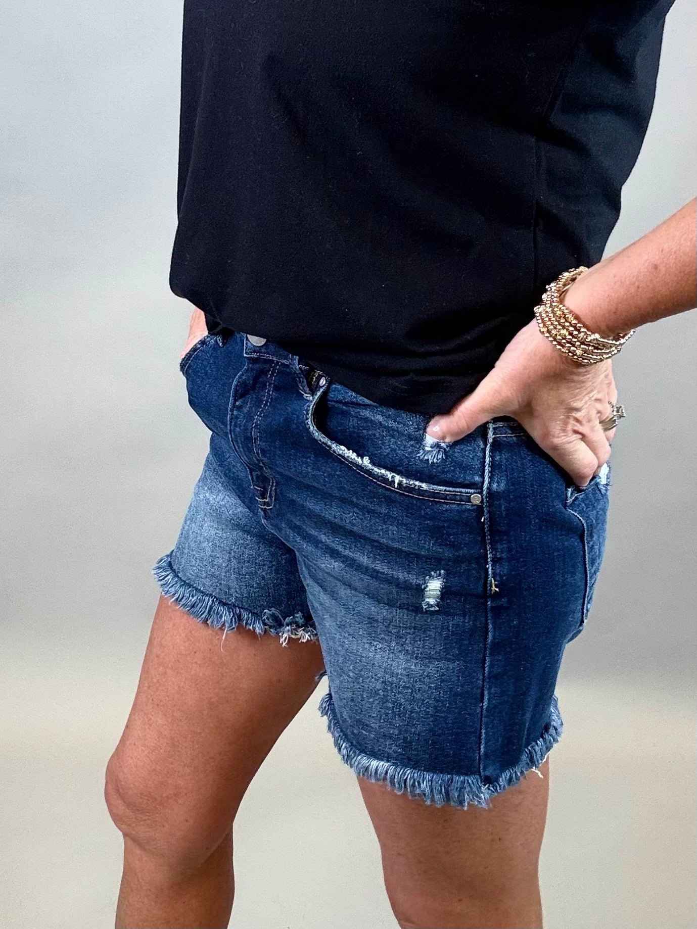 High Rise Dark Denim Shorts Bottoms - Shorts RISEN
