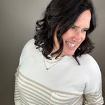 Creamy Oat Striped Pocket Sweater Top - Sweater STACCATO