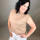 Mocha Textured Stripe Sweater Vest Tops- Tanks WISHLIST