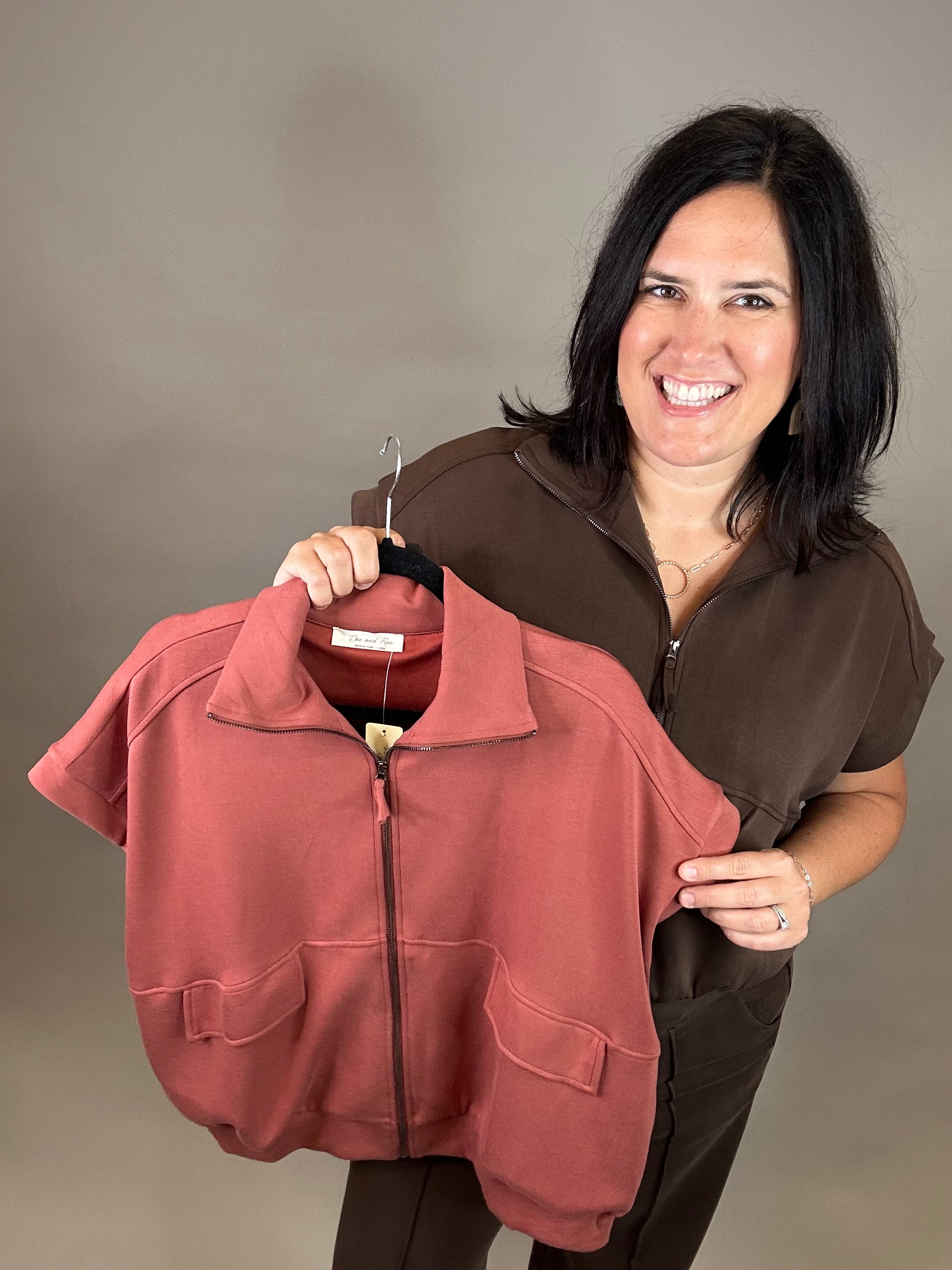 Terra Cotta Modal Short Sleeve Jacket Outerwear- Jackets DOE & RAE