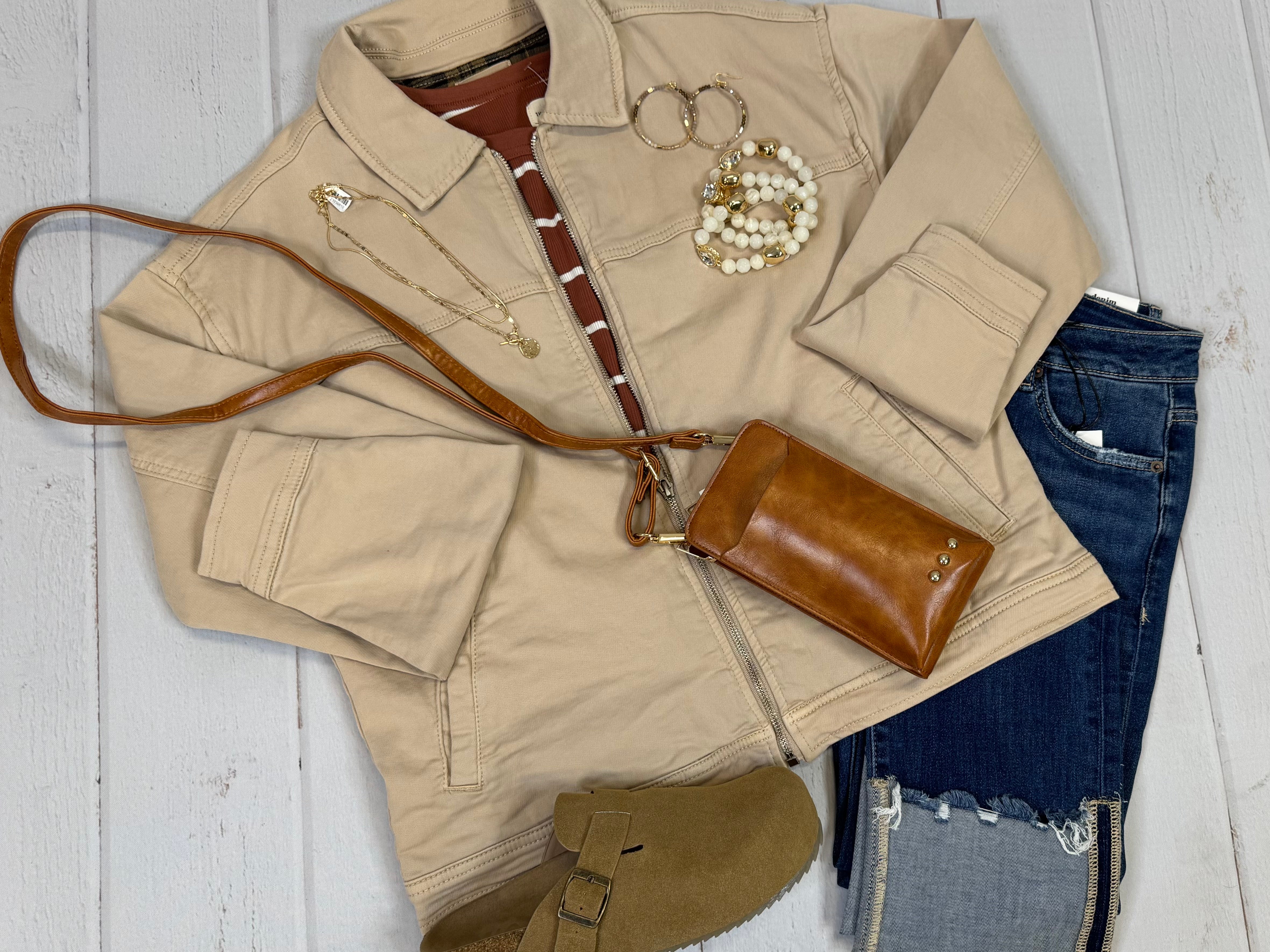 Washed Taupe Sophia Jacket Outerwear- Jackets THREAD & SUPPLY