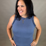 Denim Ruffle Tank Tops- Tanks DOE & RAE