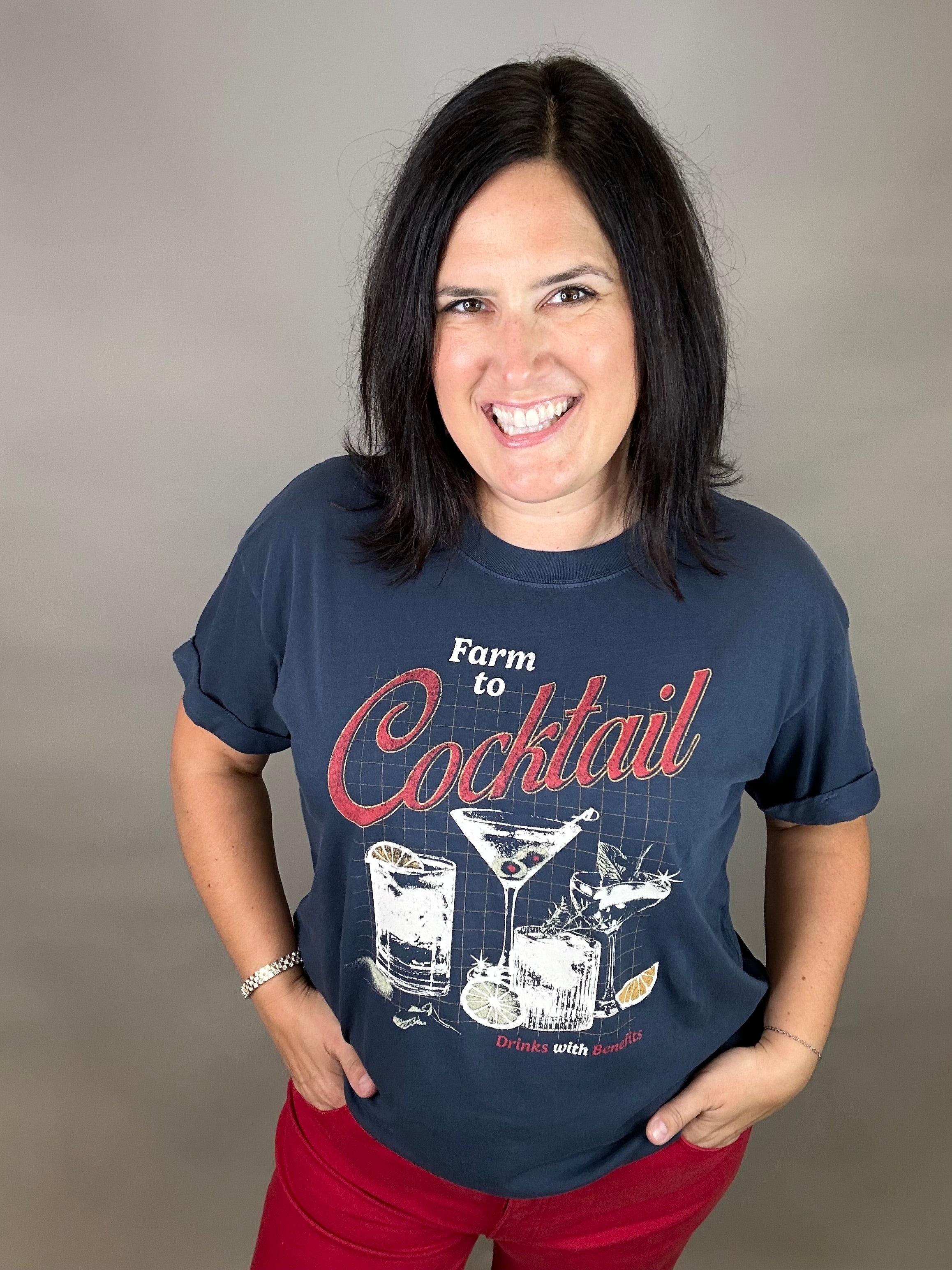 Navy Farm to Cocktail Tee Top - Tee GIRL DANGEROUS