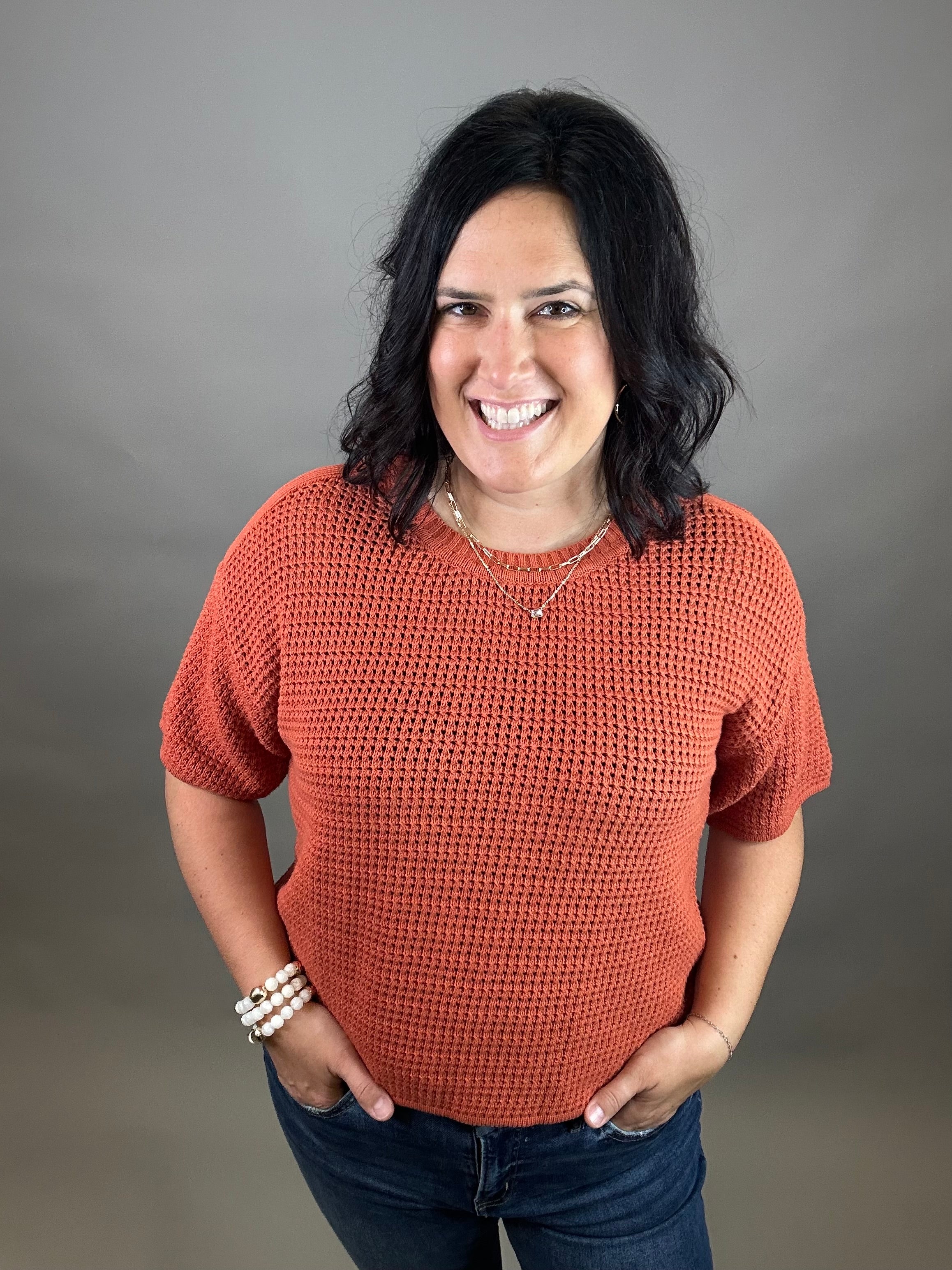 Clay Boxy Short Sleeve Sweater Top - Sweater EE:SOME