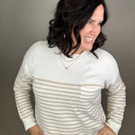Creamy Oat Striped Pocket Sweater Top - Sweater STACCATO
