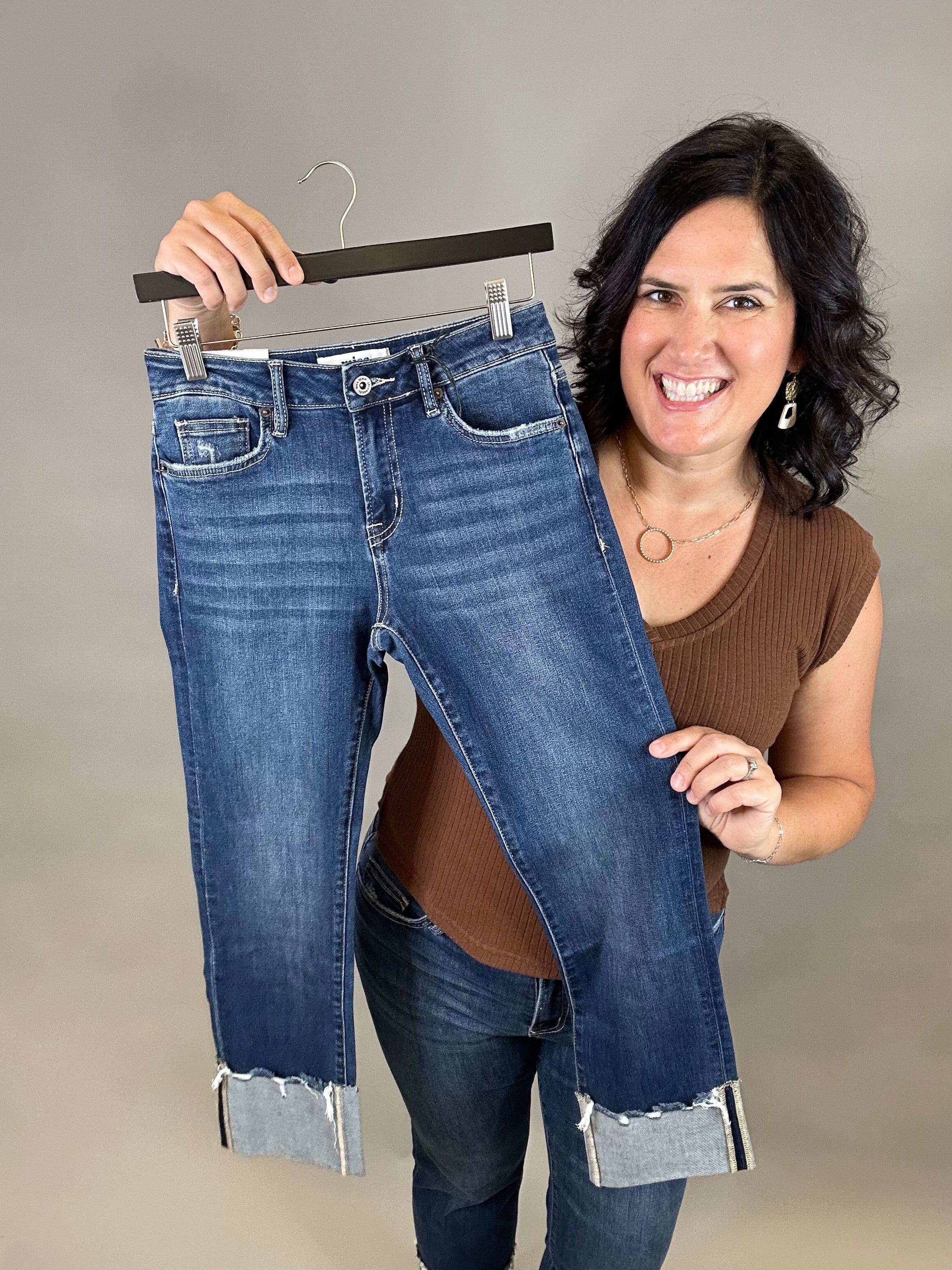 Cuffed Deep Rhino Mid Rise Straight Leg Bottoms - Pants MICA DENIM