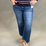 Dark Crop Wide Leg Jeans Bottom- Pants RISEN