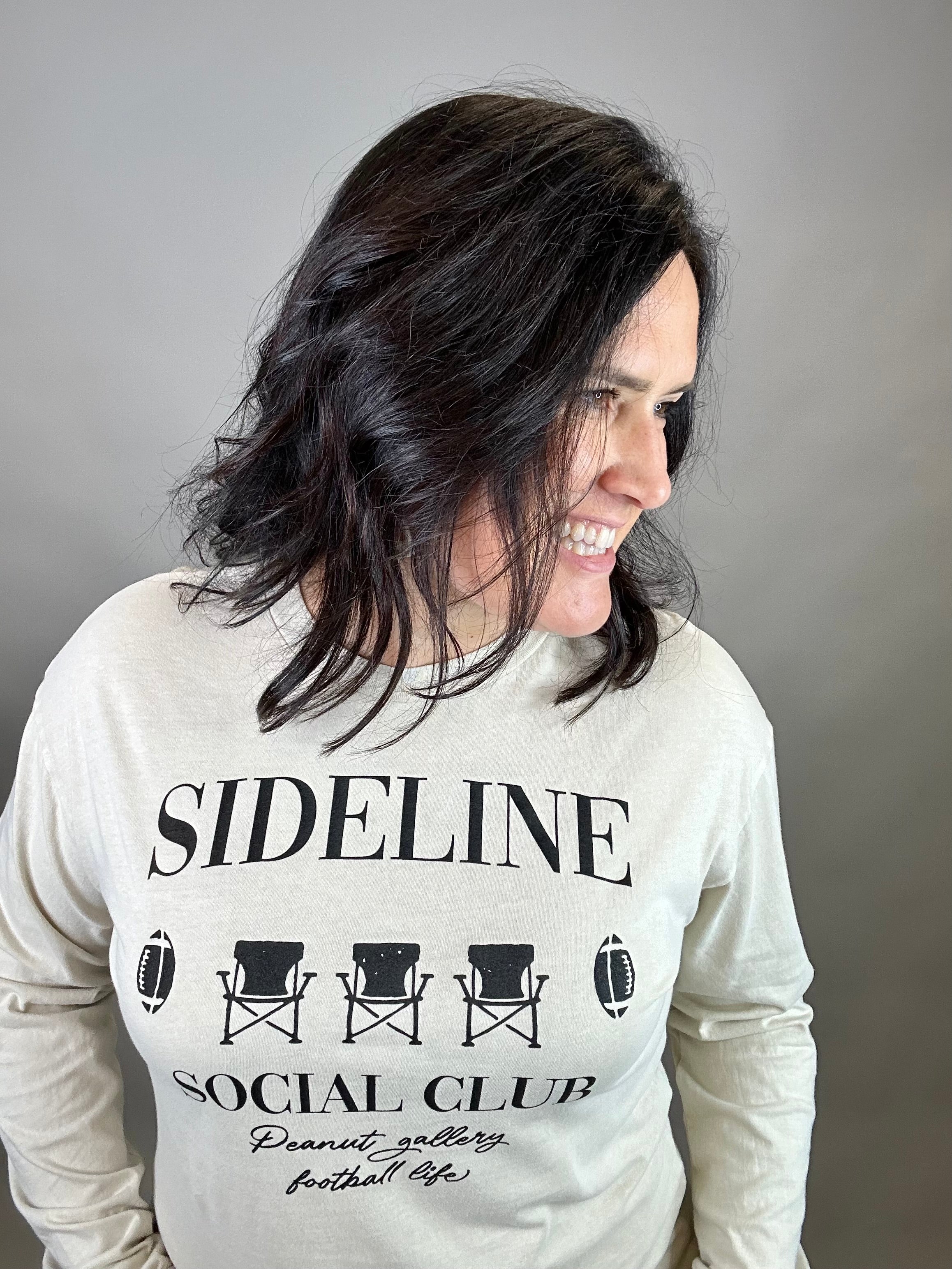 Oatmeal Sideline Social Club Longsleeve Tops- Tees HRT and LUV