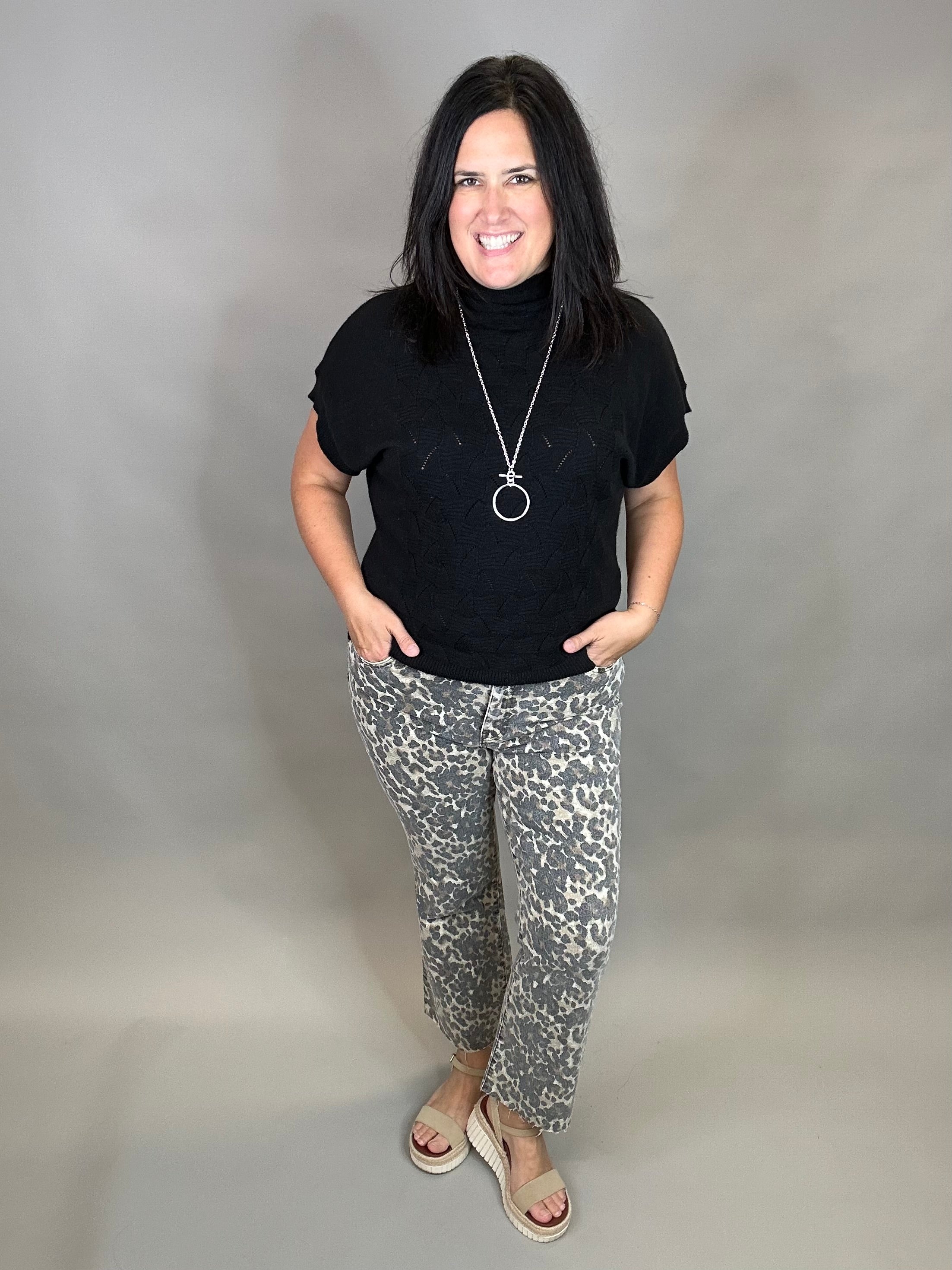 Black Mock Neck Half Sleeve Sweater Top - Sweater STACCATO